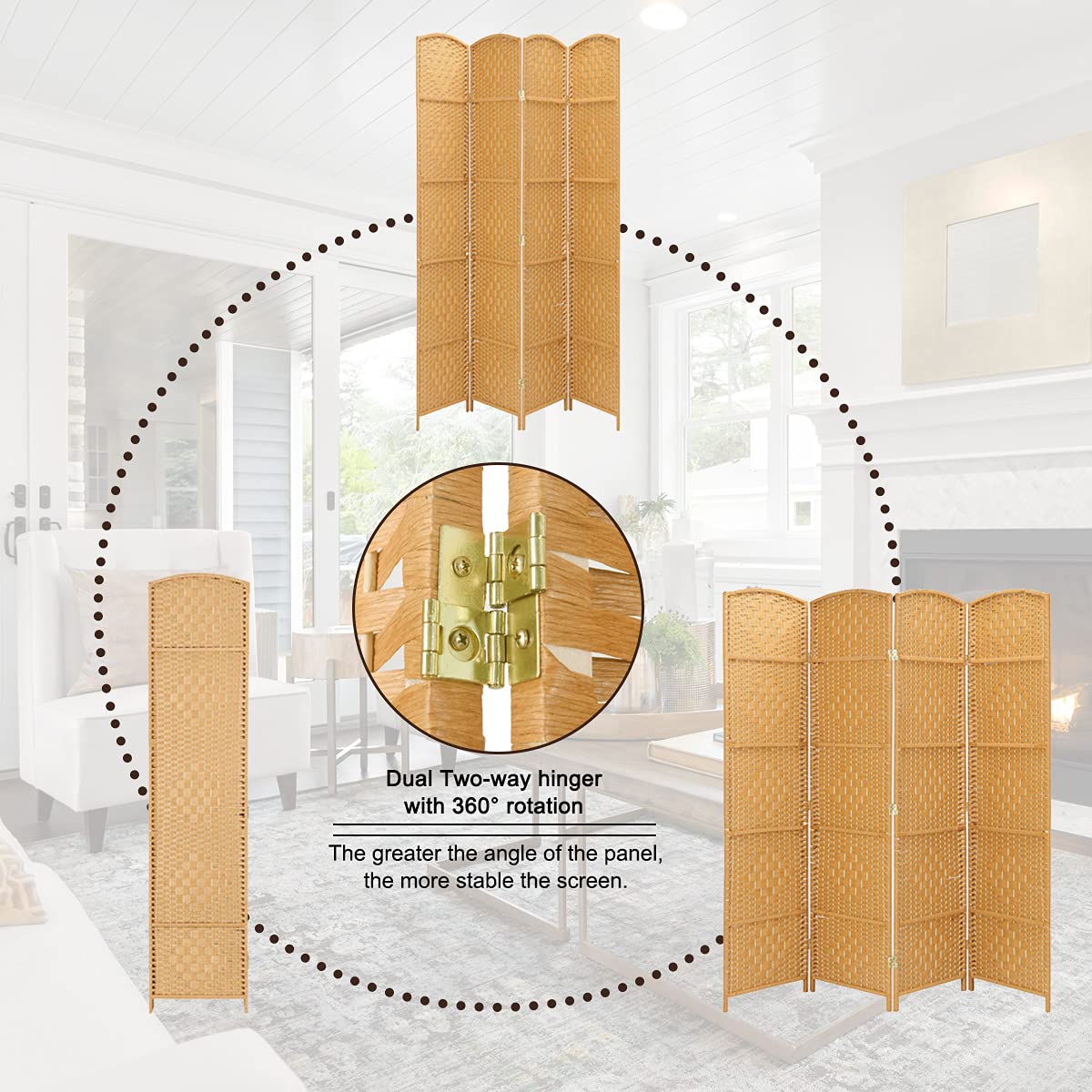 RHF 6 ft. TallExtra WideDiamond Weave Fiber Room Divider,Double