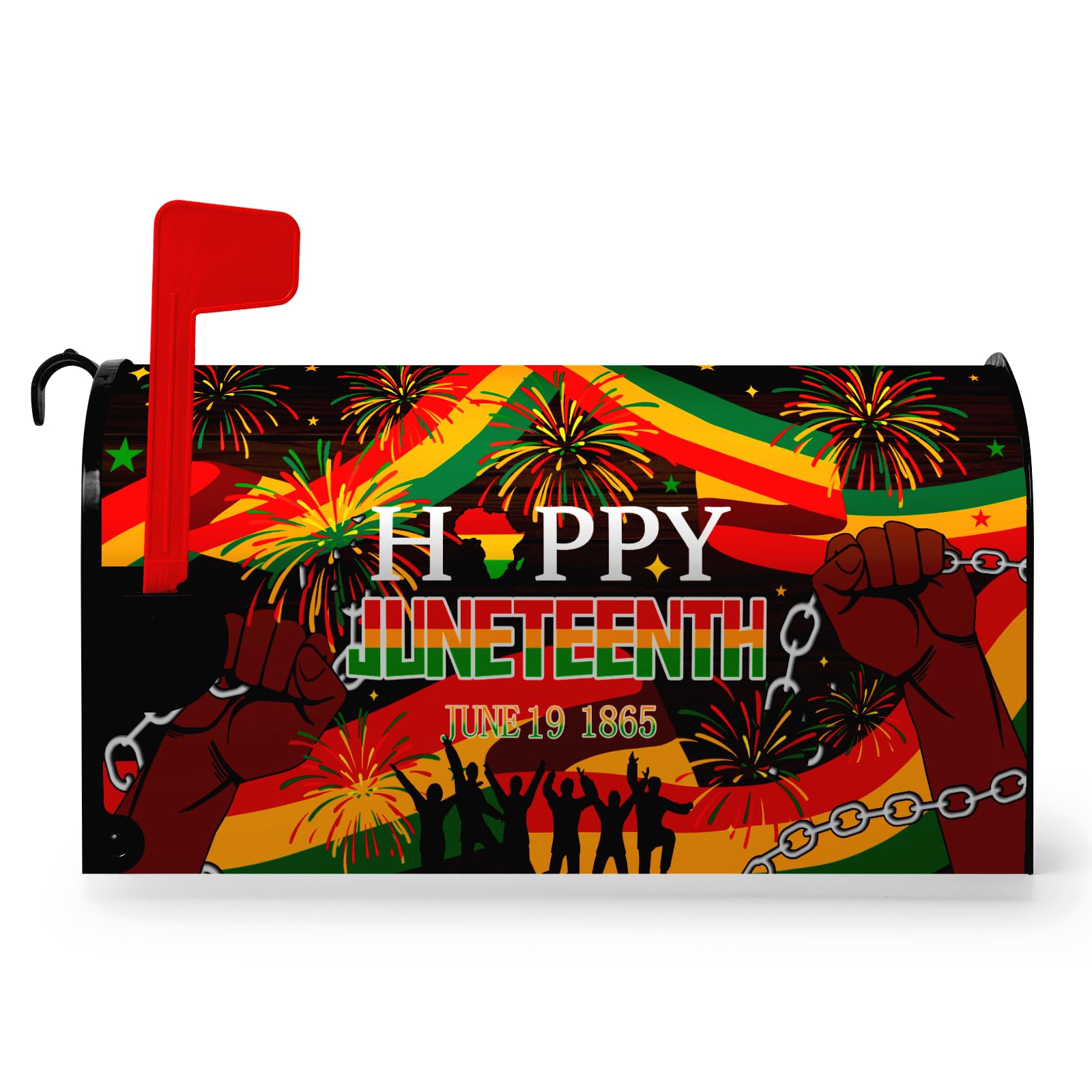 Dacawin Happy Juneteenth Magnetic Mailbox Cover African Fist in Black Mailbox Wraps June 19 1865 Post Letter Box Cover for Farmhouse Outdoor Garden