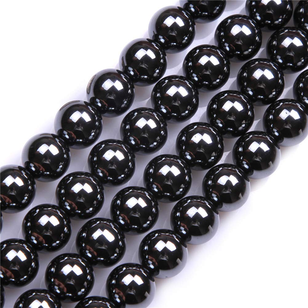GEM-Inside Natural 14mm Non-Magnetic Black Hematite Round Gemstone Semi Precious Loose Beads for Jewellery Making 15''