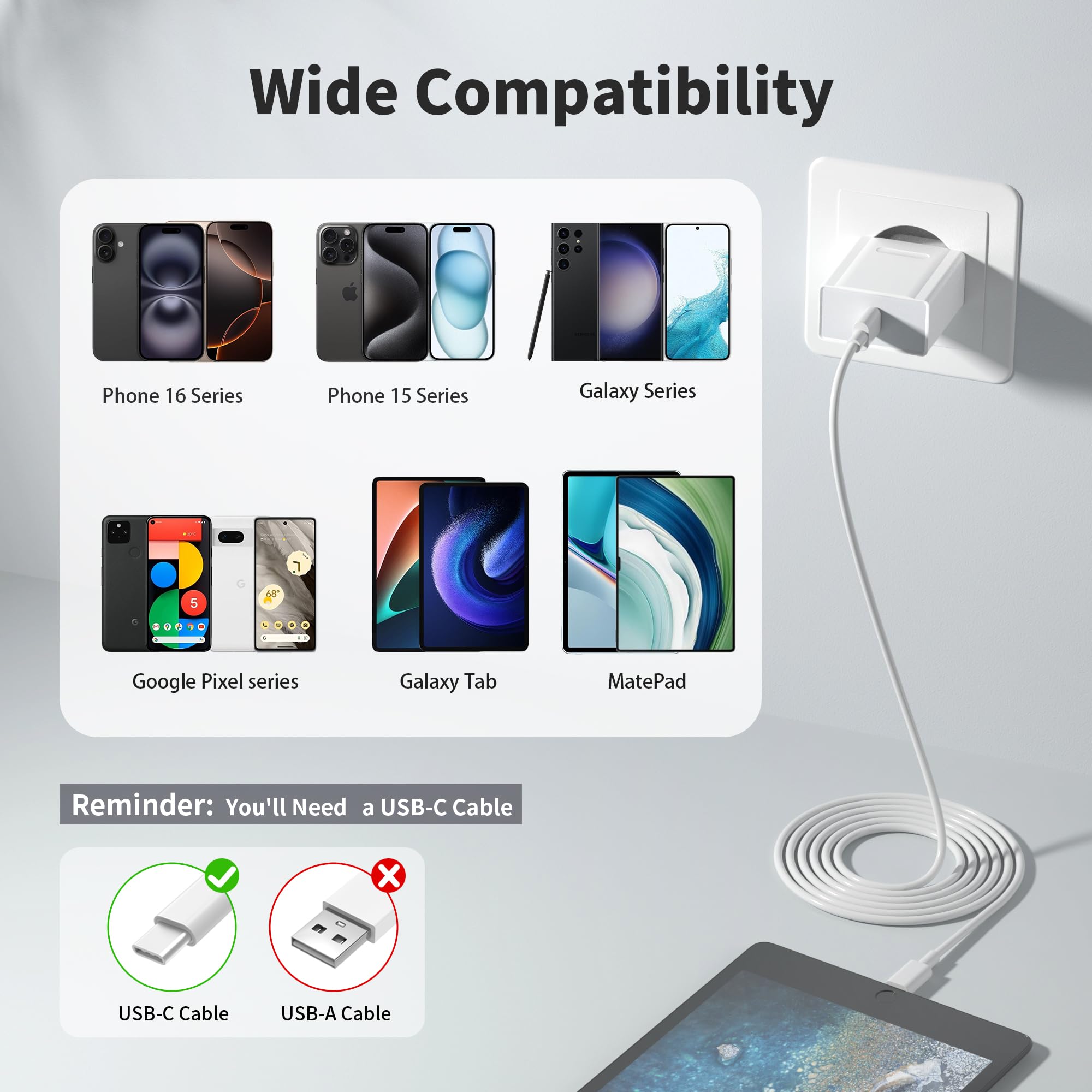 Caricatore USB C Rapido - 25W USBC Caricabatterie Replacement for iPhone 16/16 Pro/16 Pro Max/16 Plus/15,USB C Charger con 2M Cavo Adattatore Spinotto Presa Spina Carica Ricarica Alimentatore Duaermen