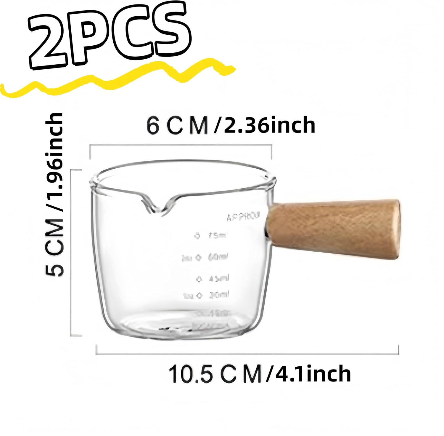 2Pack Espresso Cups with Handle, Single Spout