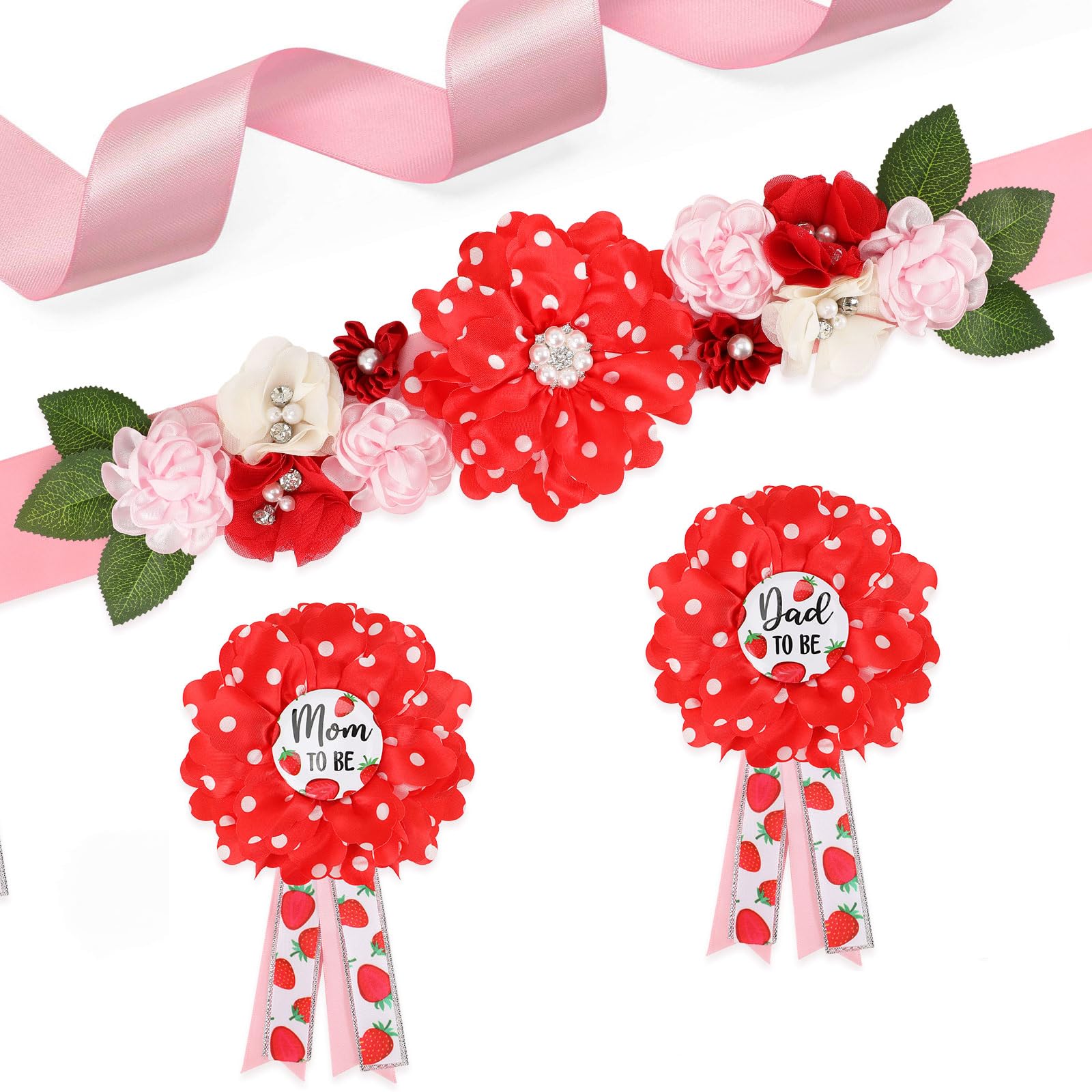 Strawberry Baby Shower Decorations, Maternity Sash Corsage Set Mom to Be Dad to Be Berry Sweet Themed Belly Band Gender Revealed Party Gift Mommy