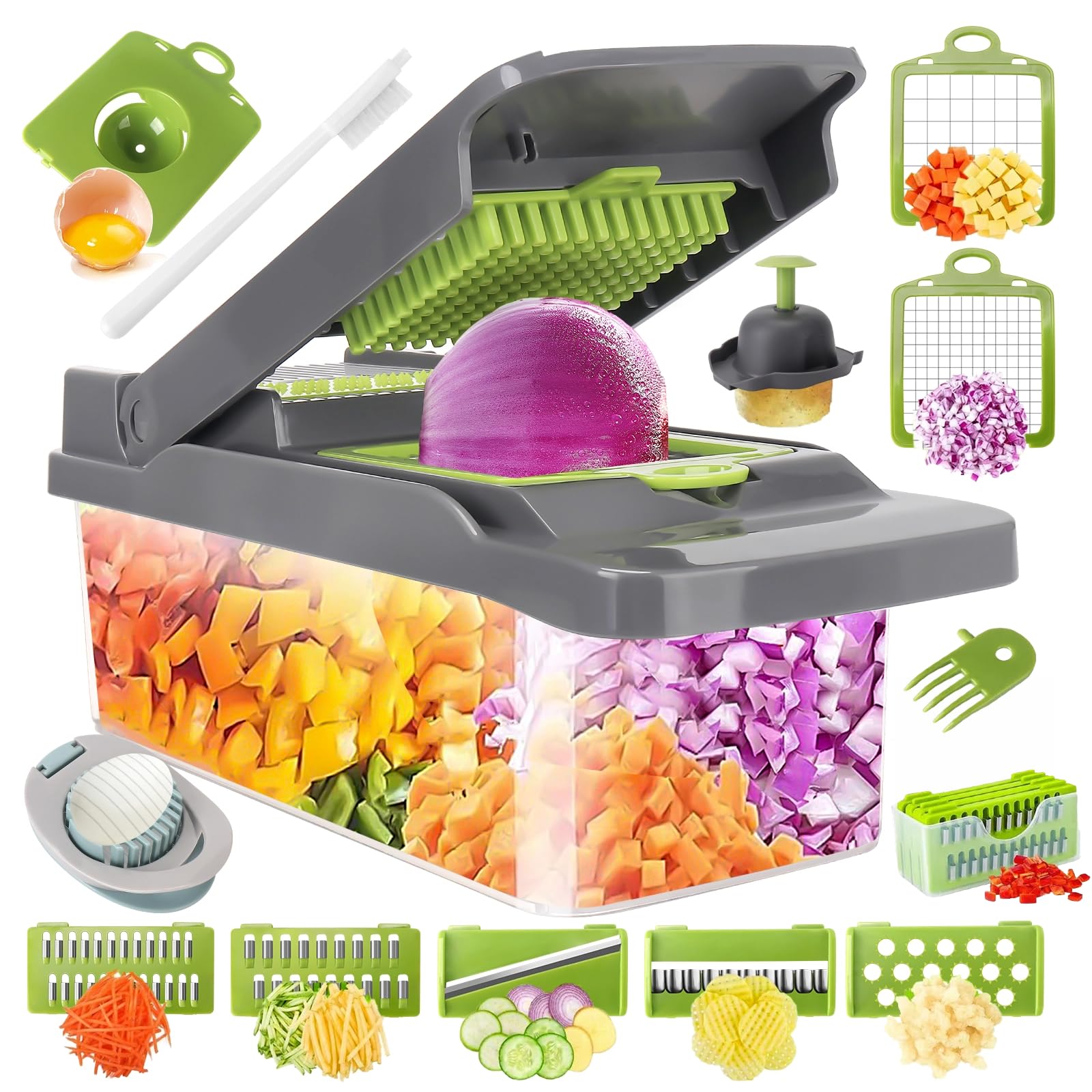 Vegetable Chopper Vegetable Cutter Mandoline Vegetable Slicer - Veggie Onion Potato Salad Food Chopper Manual-Veg Chopper and Dicer/Julienne- Kitchen Tools & Gadgets, Includes a Free Egg Cutter.