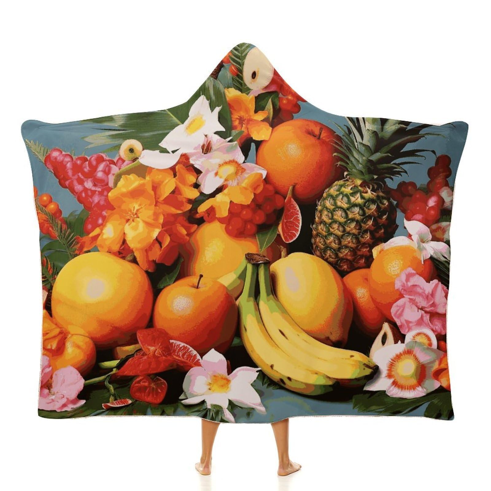 LDGSUPH Tropical Fruits And Flowers Hooded Blanket Soft Wearable Blankets Cozy Hoodie Throw Cloak Wrap Poncho Cape Blanket 50"x60"
