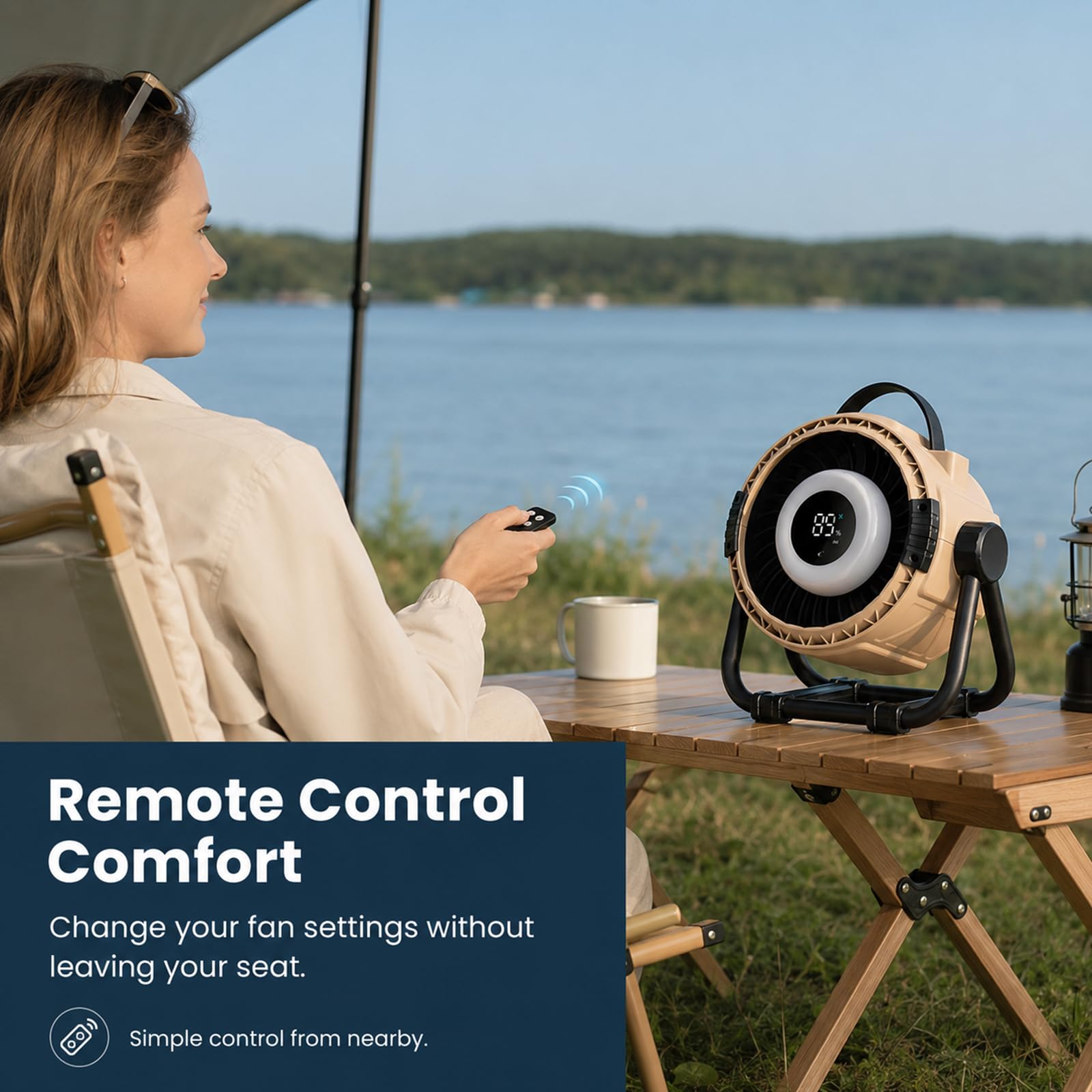 WHATOOK Camping Desk Fan: 20000mAh Rechargeable Long-Lasting with Remote, Desert Tan, 24 x 13 x 24 cm - Image 5