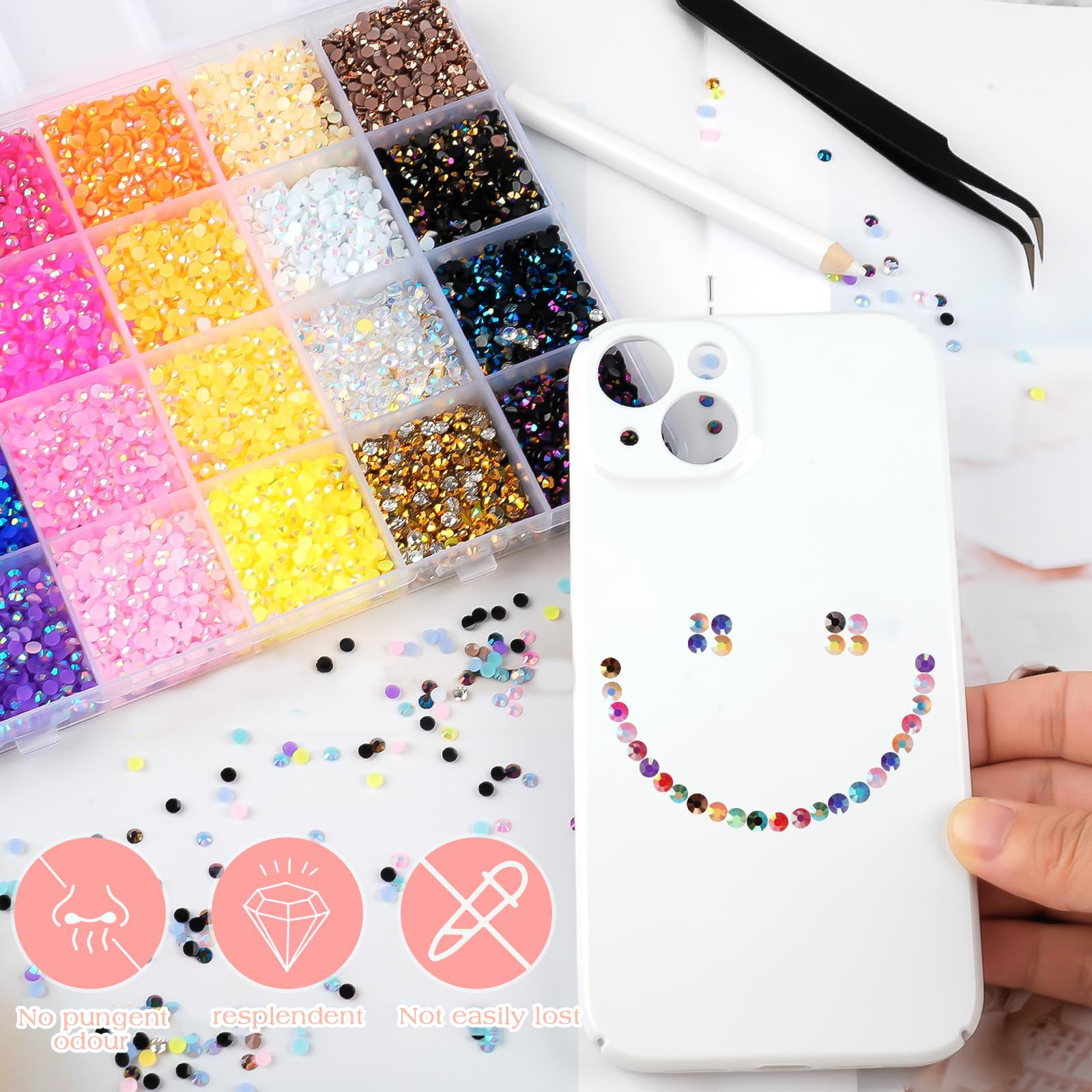24000 Pezzi Strass Unghie Make Up Flatback Strass Cristallo Occhio Unghie Nail Art 3mm Brillantini Unghie Nail Charms DIY Gemme per Viso Strass per Decorazioni con Pinzette e Matita di Cera