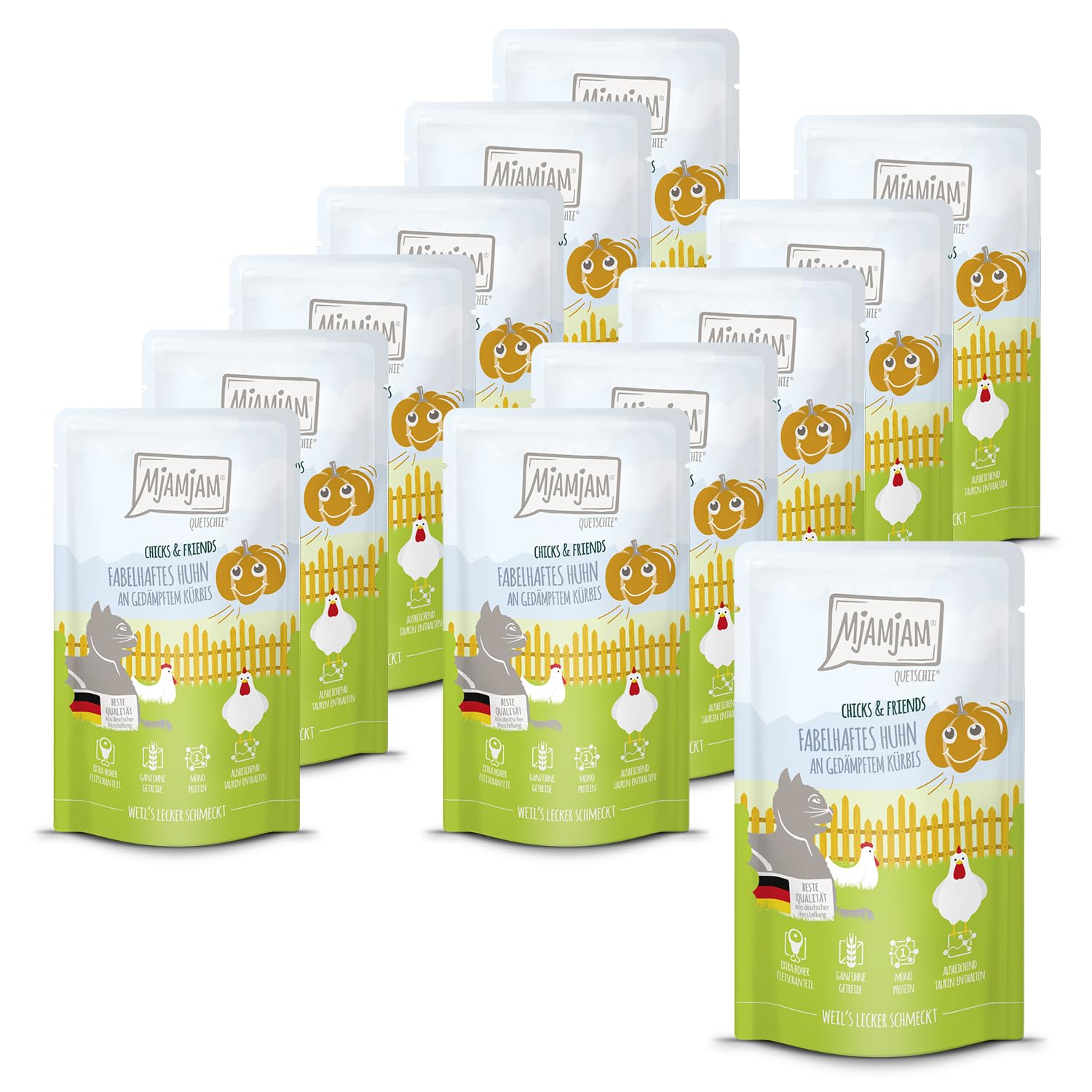 MjAMjAM - Quetschie - Chicks & Friends fabelhaftes Huhn an gedämpftem Kürbis 12 x 125g