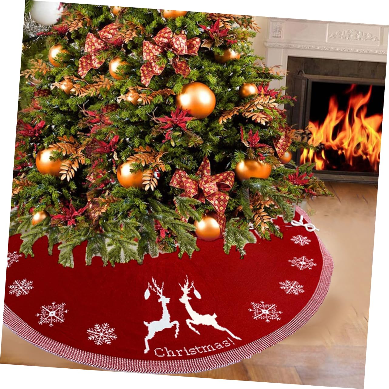 ABOOFAN Jupe de Sapin de Noël en Acrylique Rouge Tapis Décoratif pour Sol Maison Festive