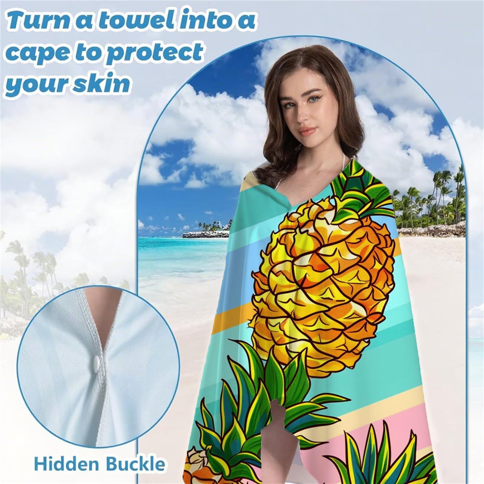 Serviette de Plage XXL 220x100 cm Anti Sable et Séchage Rapide Microfibre Drap de Plage Serviette de Bain Grande Taille Drap de Bain pour Homme Femme Voyages Natation Camping Pique Nique Ananas S-528