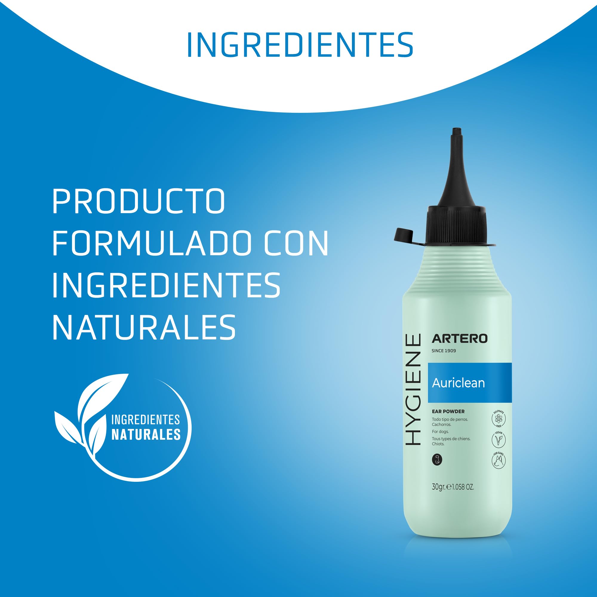 Artero Auriclean. Polvos Antisépticos Para Depilar los Oídos de perros. Seca los pelitos del conducto auditivo en perros para poder depilarlos sin dolor y eliminar el mal olor.