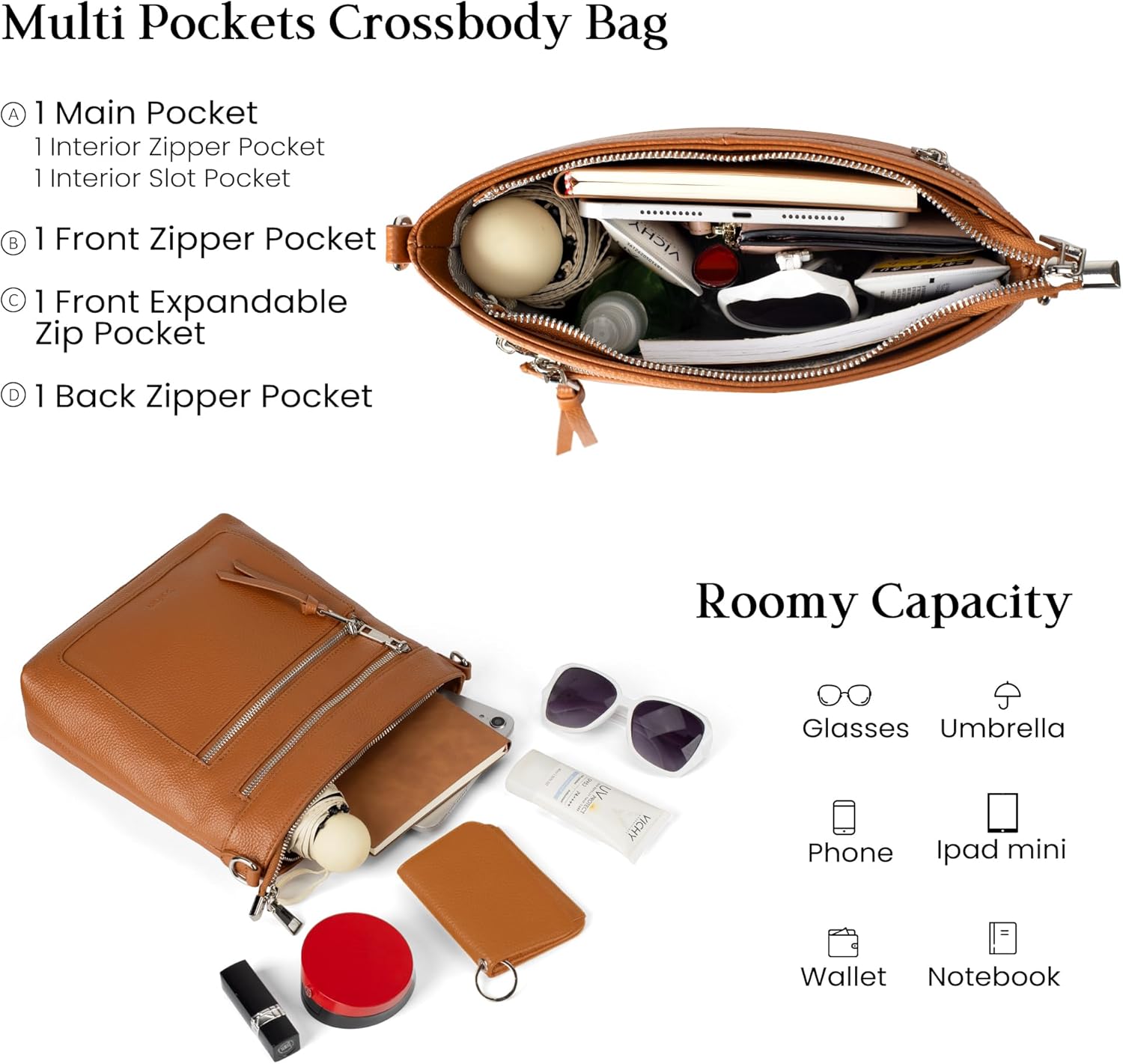 befen Genuine Leather Crossbody Hobo Purse for Women Soft Lightweight Leather Handbags with 2 Removable Straps - Image 3