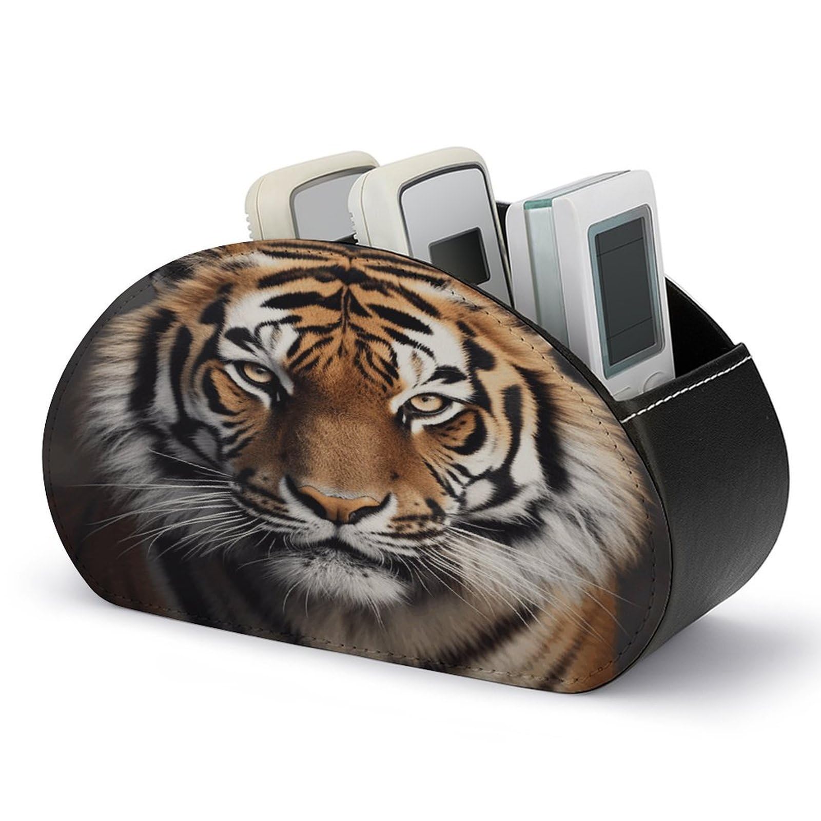 FodPand Tiger Remote Control Holders PU Leather Remote Caddy Desktop Organizer with 5 Compartments TV Remote Holder Box Tray for Bedside Table Office Desk Accessories&Gift