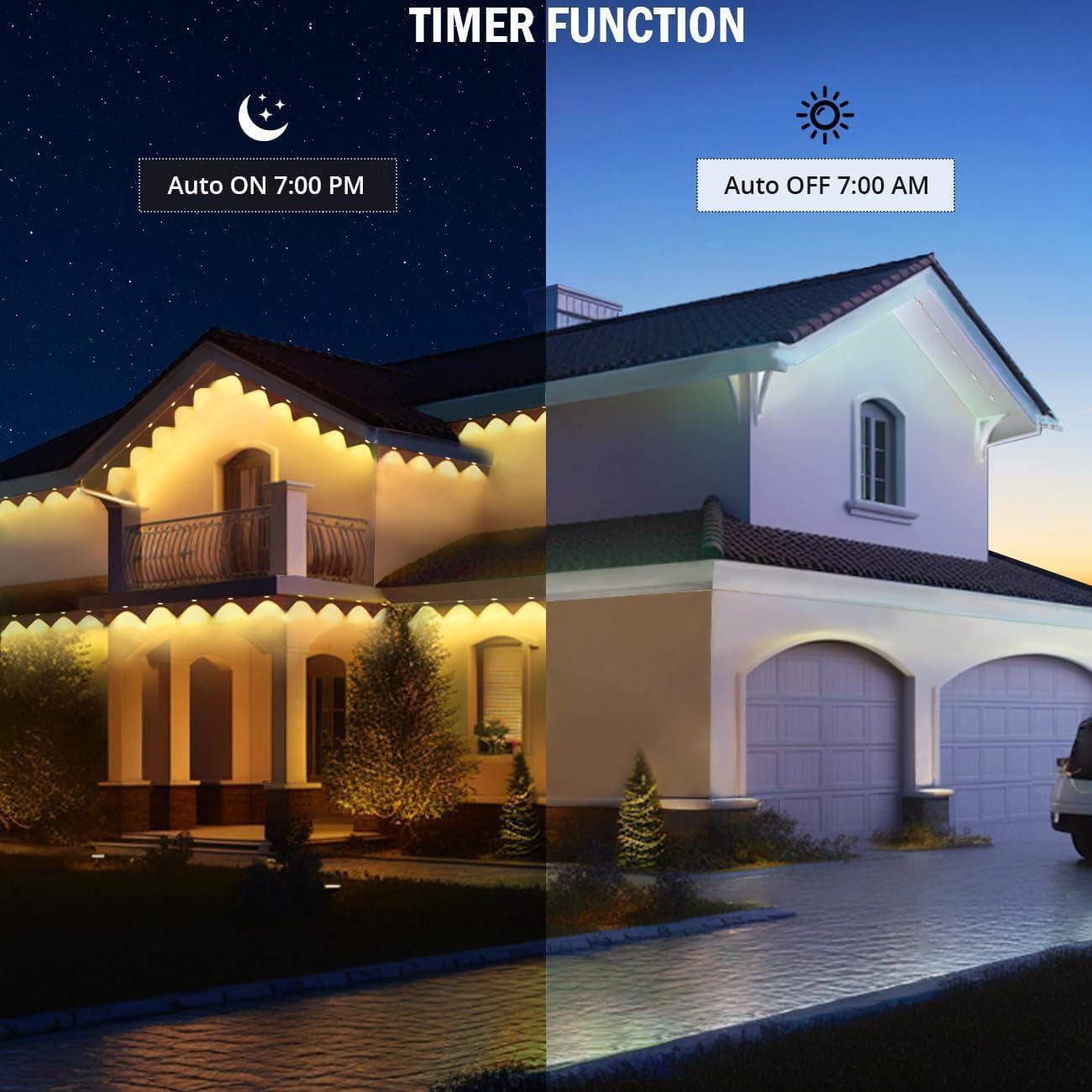 Dauerleuchten für Zuhause, Smart Christmas mit 72 Szenenmodi, Traufe wasserdicht IP68 alle Weihnachtsdekorationen, funktioniert Alexa und Google Assistant (15 Fuß)