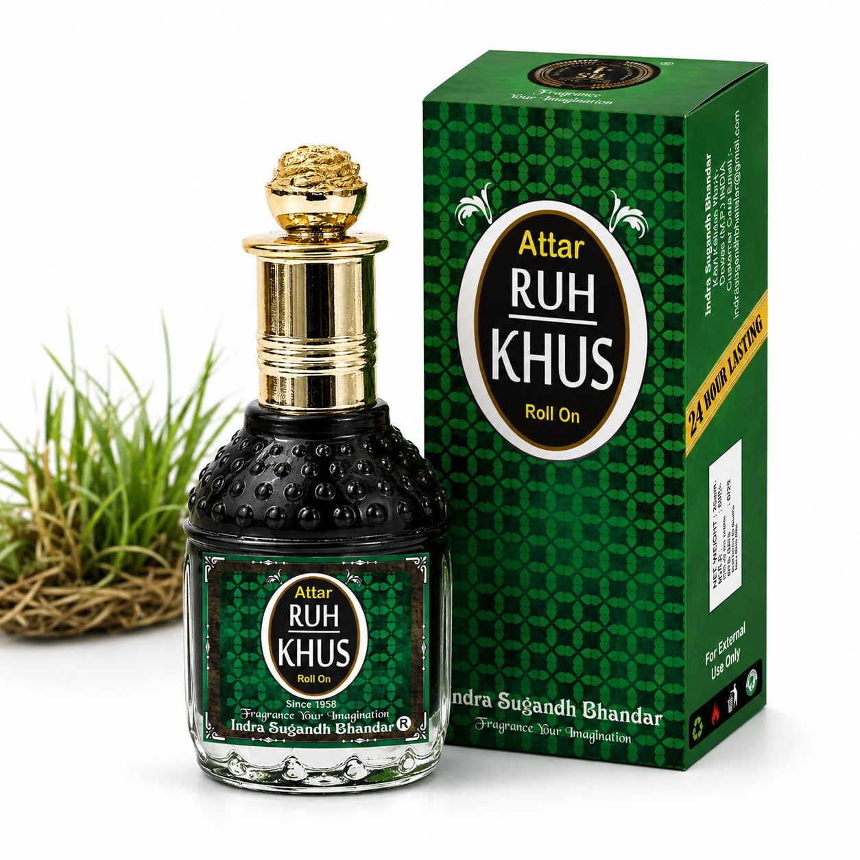 INDRA SUGANDH BHANDAR Luxury Attar For Men Ruh Khus Aligarh Bhapka Process Natural Vetivert Perfume Oil 25 ml Roll On Pack-picture-23