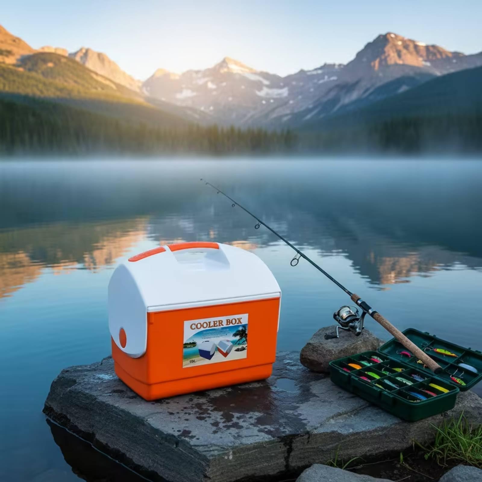 Nevera Portátil con Asa Uso Intenso Nevera Rígida Plástico Doble Tono Caja Aislada Rectangular para Camping, Pesca, Playa