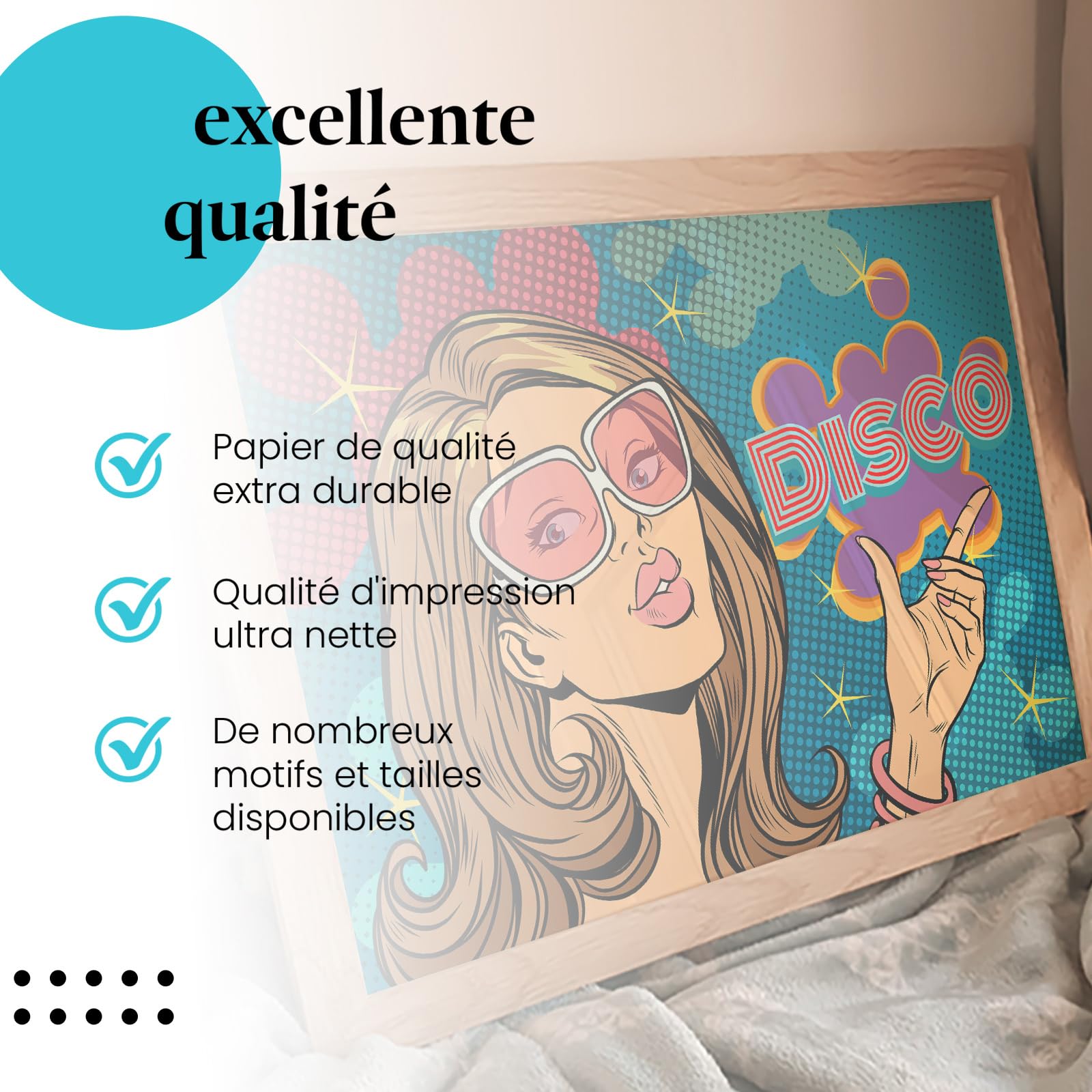 Postereck - 1126 - Pop Art, Femme, Lunettes de Soleil, Disco Rétro. Art Mural Tirage – Décoration Pop Art, musique, Poster - toile - 100,0 cm x 75,0 cm