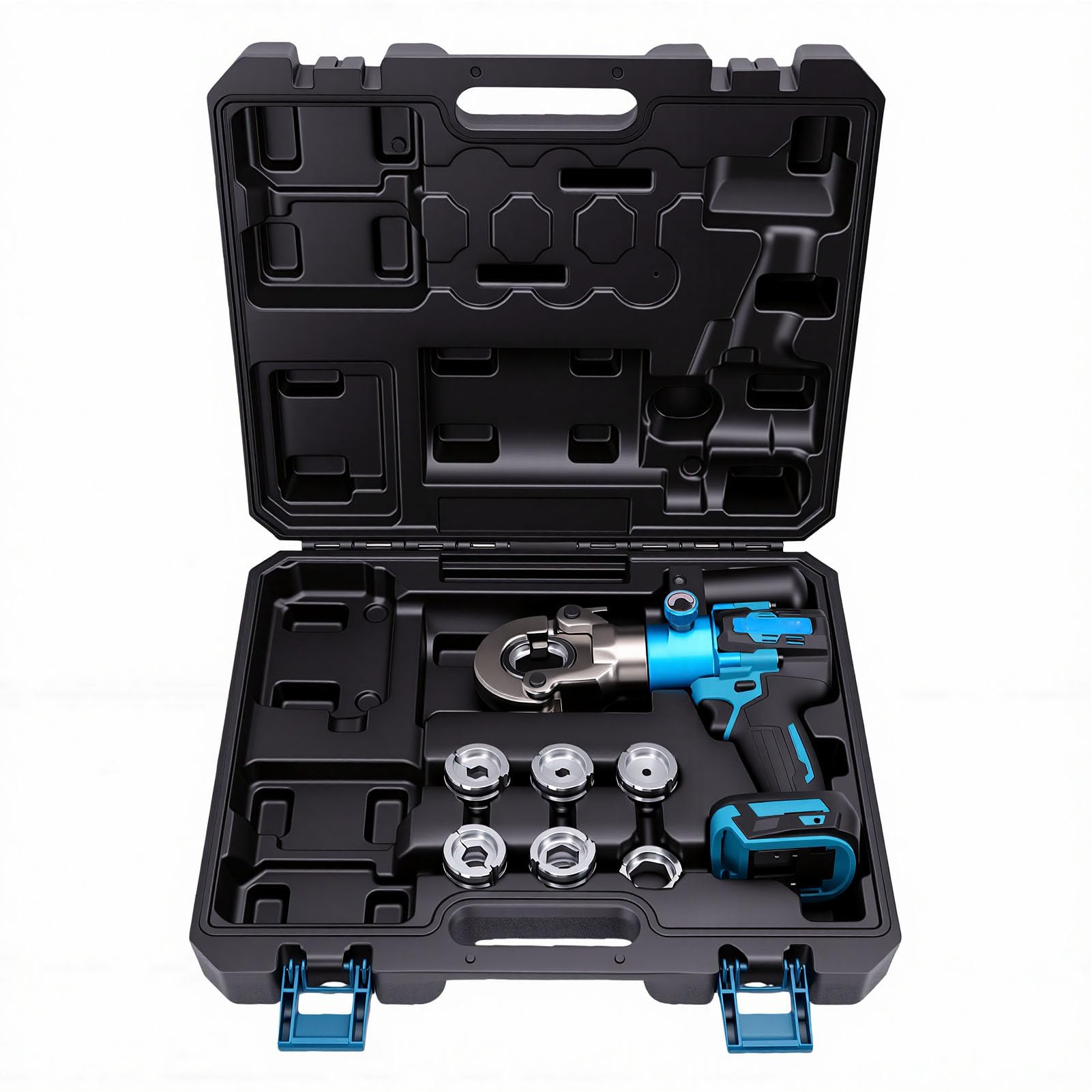 LiebeWH Elektryczna Hydrauliczna Zaciskarka z 12 Matrycami 10-300 mm² i siłą 90 KN do Akumulatorów 18V, Bezprzewodowe Narzędzie do Zaciskania Końcówek Kablowych, Prasa z okrągłą głowicą