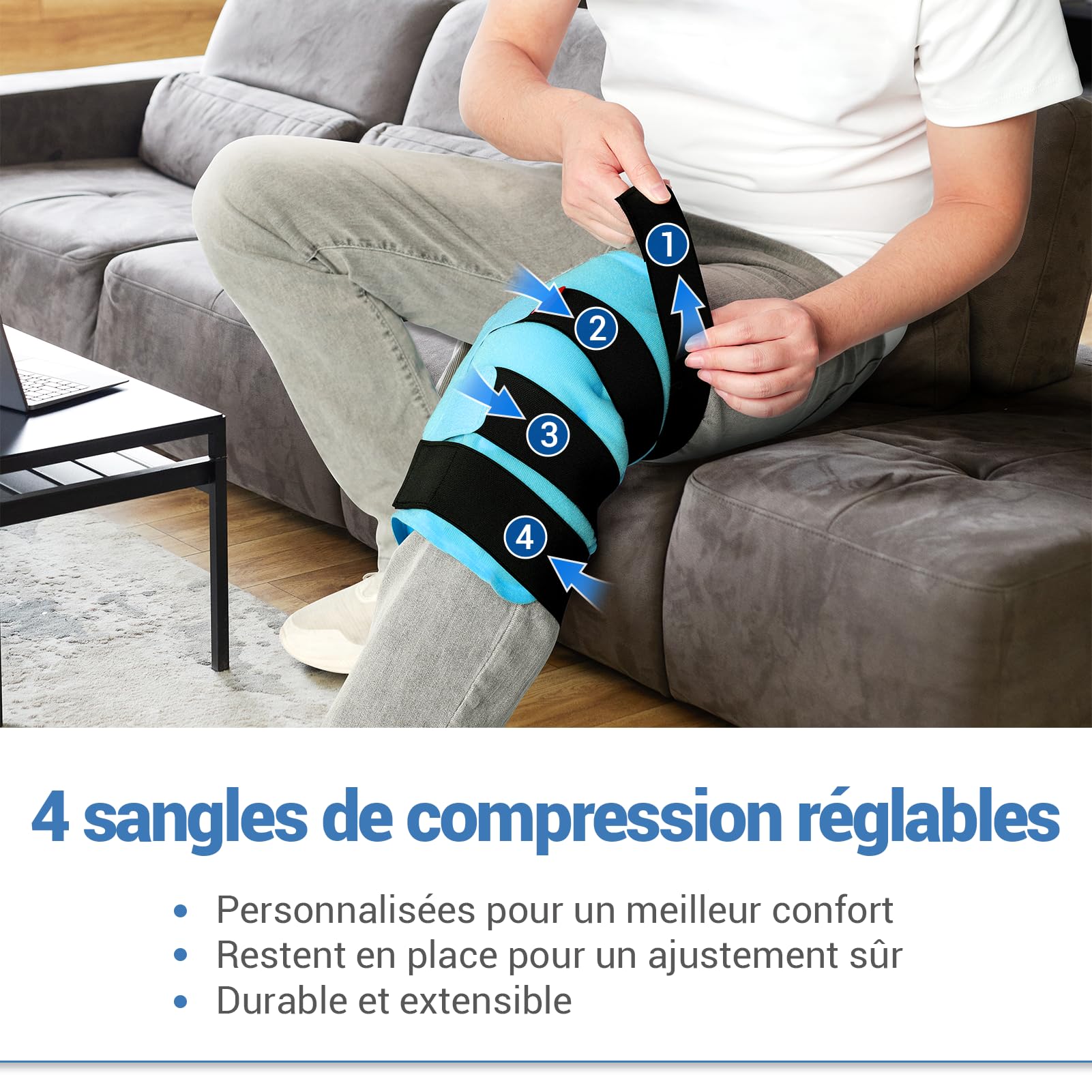 Comfytemp Grande Poche de Glace pour Genou Réutilisable, Thérapie par Compresses Froides pour les Blessures, Soulagement de la douleur, la Chirurgie de Remplacement, l'Arthrite, Gonflements, Entorses