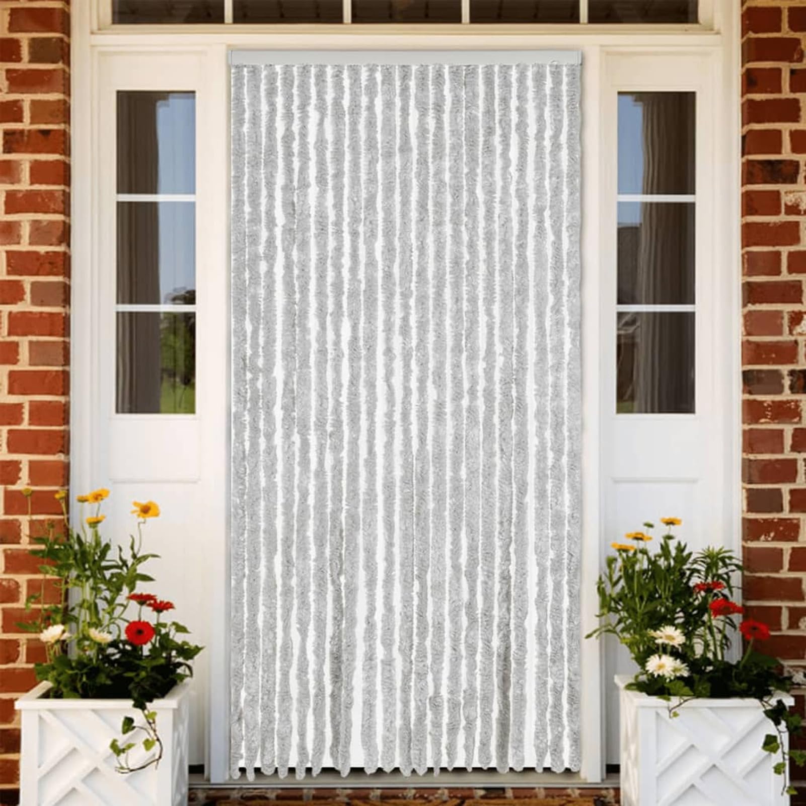 Tenda Antimosche Grigia 90x200 cm in Ciniglia,Tenda Antimosche per Finestre e Porte Leggera Resistente all'Acqua Silenziosa Zanzariera Antiisetti-377348