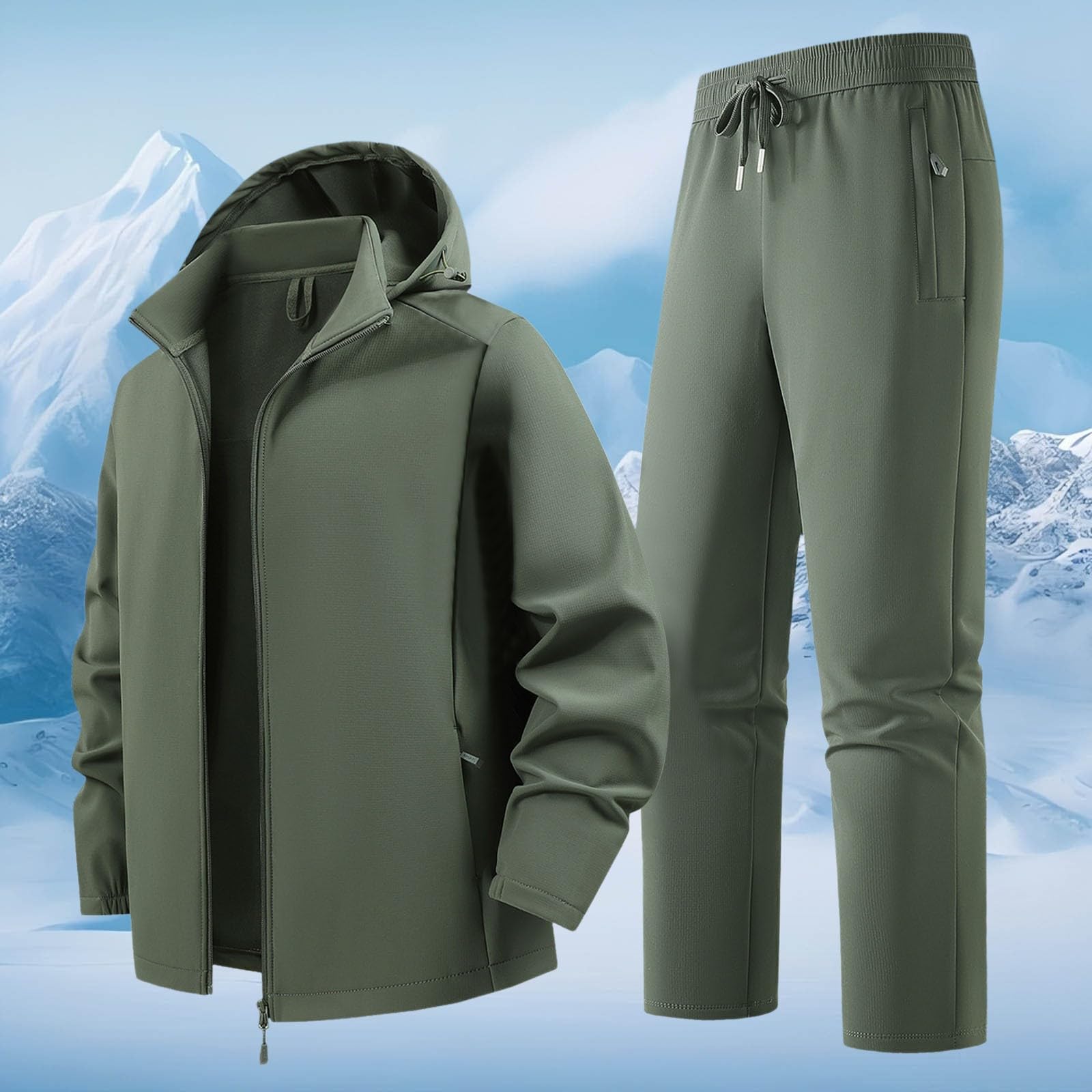Generisch Tuta da uomo, giacca e pantaloni, set da 2 pezzi, leggero, antivento, impermeabile, in pile caldo, per il tempo libero, per le giornate di pioggia, abbigliamento da ciclismo, escursionismo
