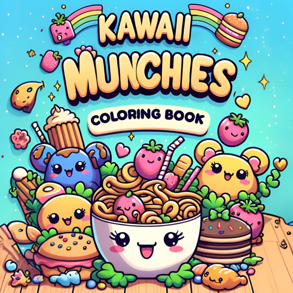 Kawai Munchies: Coloring Book of Delightful Doodles - Cute and Quirky Snacks for Relaxation and Fun