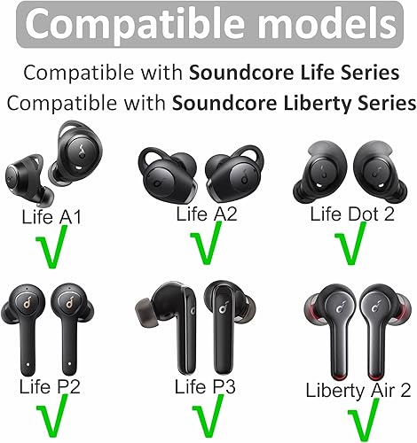 Miniatura 2 de 9 pares de almohadillas compatibles con Anker Soundcore Life A1 A2 P2 P2i P3 P3i, repuesto S/M/L 3 tamaños para funda de gel de silicona para Sound