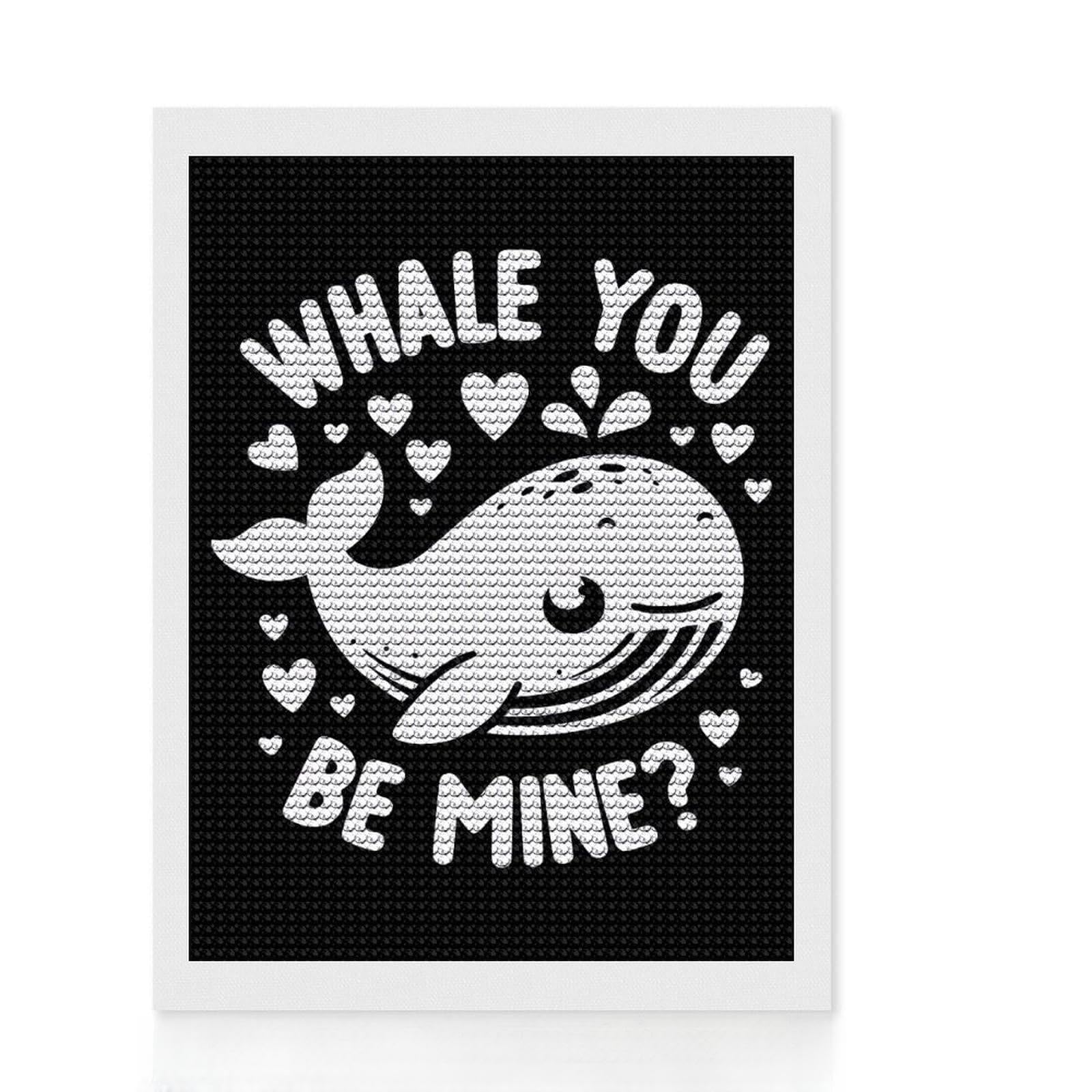 Junmoney Whale You Be Mine Full Drill Diamond Painting Kit 12"x16", Full Kit Included, Aesthetic Room Decor, for Family Craft Time