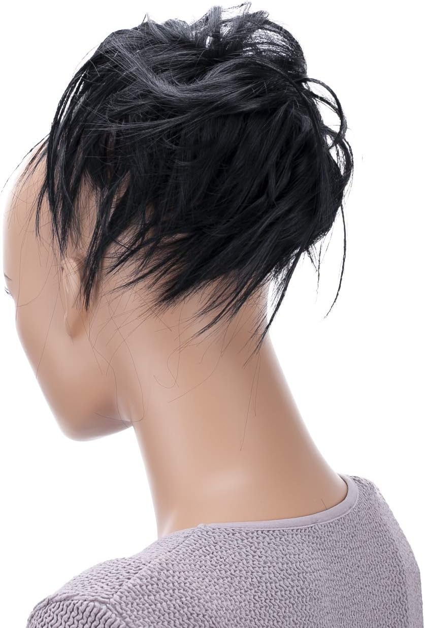 CAISHA XXL Jumbo Hairpiece Scrunchy Updo Bridal Hairstyle Messy Hair Tie Black G1F, black #1 G1F, 17 cm