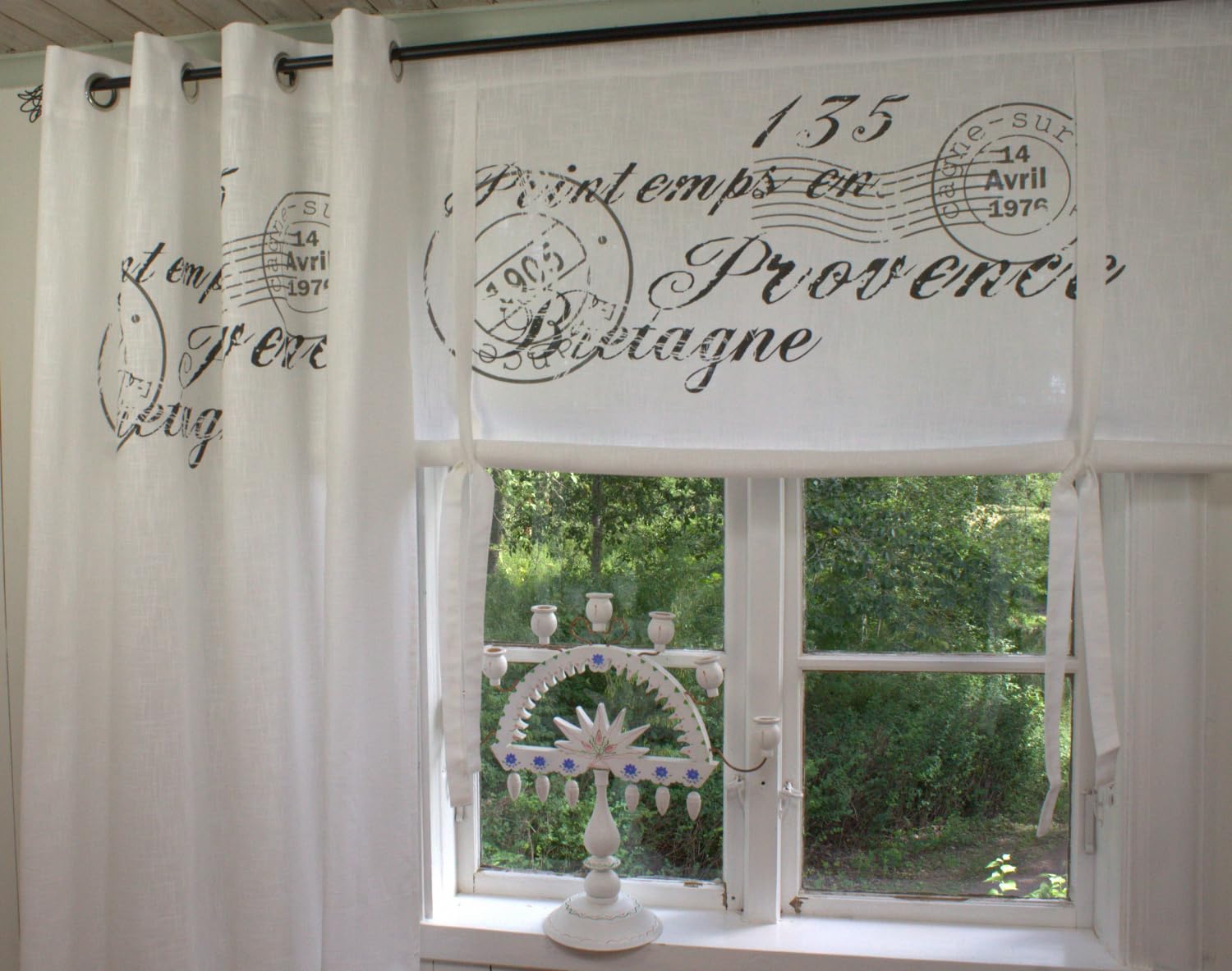 Raff Gardine Nice GRAU 100 x 100 cm BxL(H) Rollo Weiß Landhaus Vintage Shabby