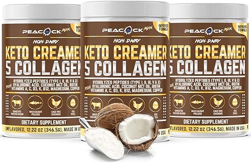 Proteína en polvo de péptidos multicolágeno hidrolizados sin sabor (paquete de 3, Creamer Keto Coconut MCT)