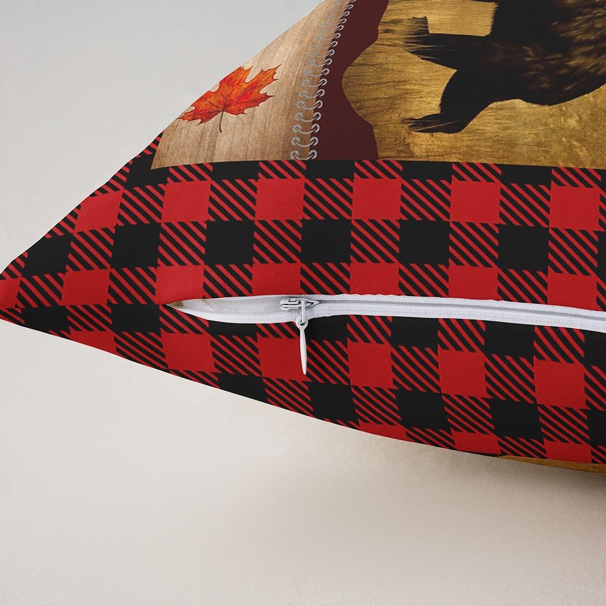 Erosebridal Rustic Farmhouse Throw Pillow Covers 16X16 Inch Set of 4,Bear Deer Wildlife Pillow Covers,Christmas Red Black Buffalo Plaid Cabin Fall Leaves Woodland Rv Decorative Accent Pillow Cases