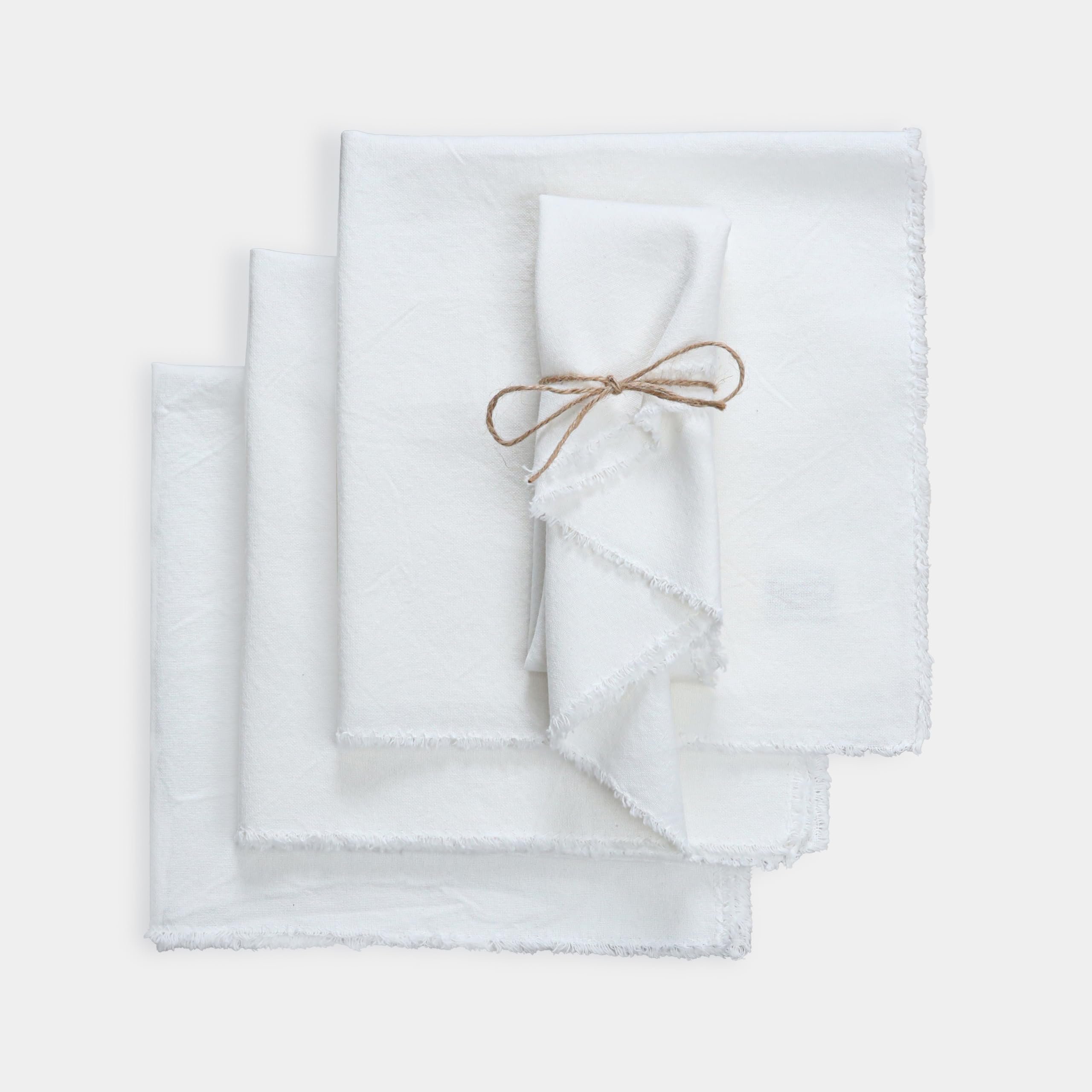 Palisa White 100% Cotton Frayed Cloth Napkins Set Of 4, 18X18 Inch