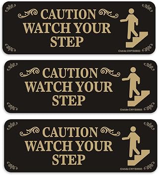 3 Pack Caution Watch Your Step Sign, 3 x 9 Thick Acrylic Self-Adhesive