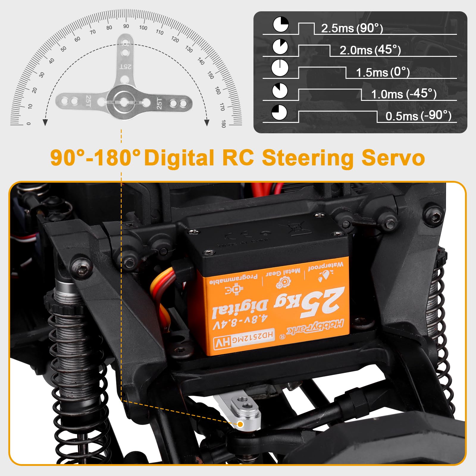 HobbyPark Servo Metal Gear RC Servo Digital Servo con bocina de aluminio, piezas RC para 1/12 1/10 RC Crawler RC Truck RC Car Buggy Ángulo de control robótico 90°-180° programable 8.4V HV (par de