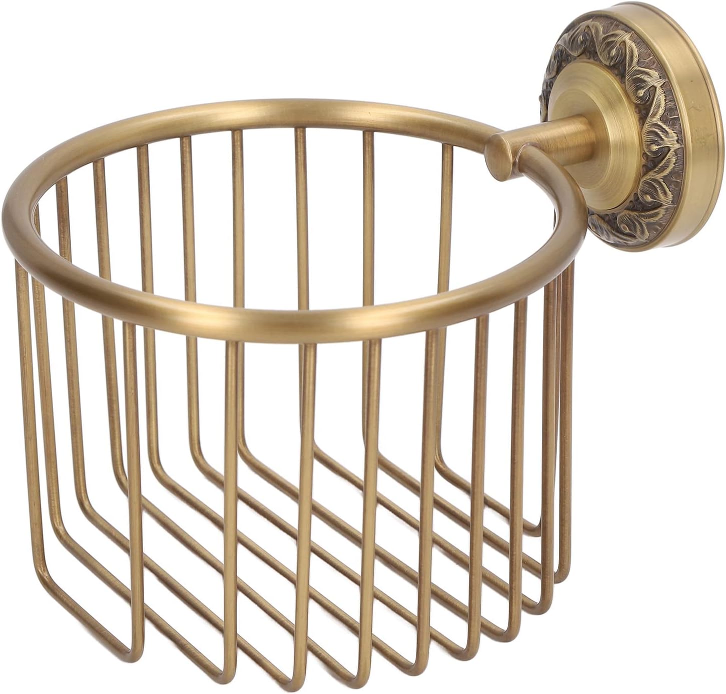 Vintage Toilet Paper Holder Wall Mounted Bathroom Roll Tissue Wire Basket, Antique Brass