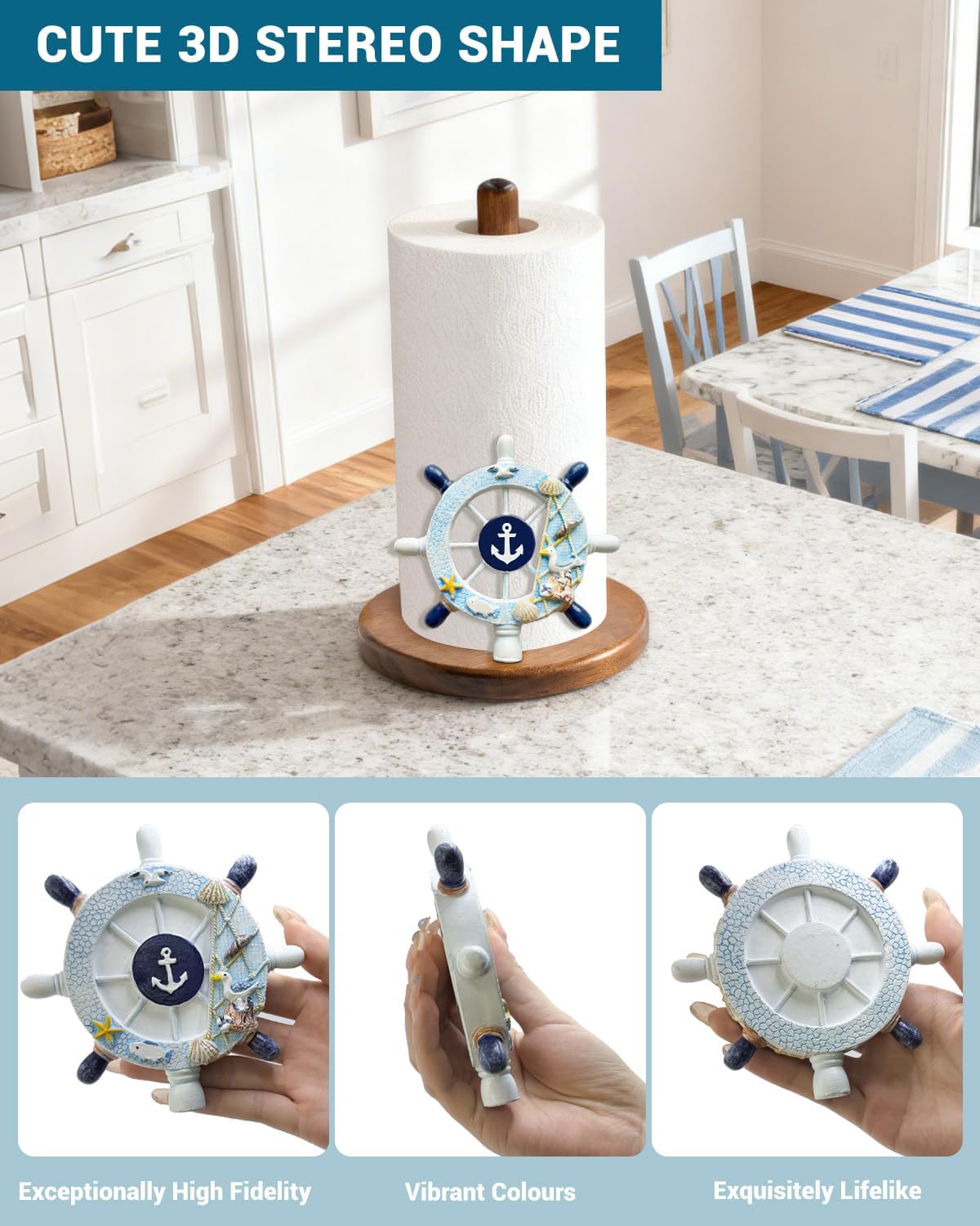 Ship’s Rudder Paper Towel Holder - Coastal/Beach/Ocean/Nautical House Decor for Kitchen Bathroom Home Countertop - Gifts for Women - 3D Cute Beachy Stuff Decorative Accessories
