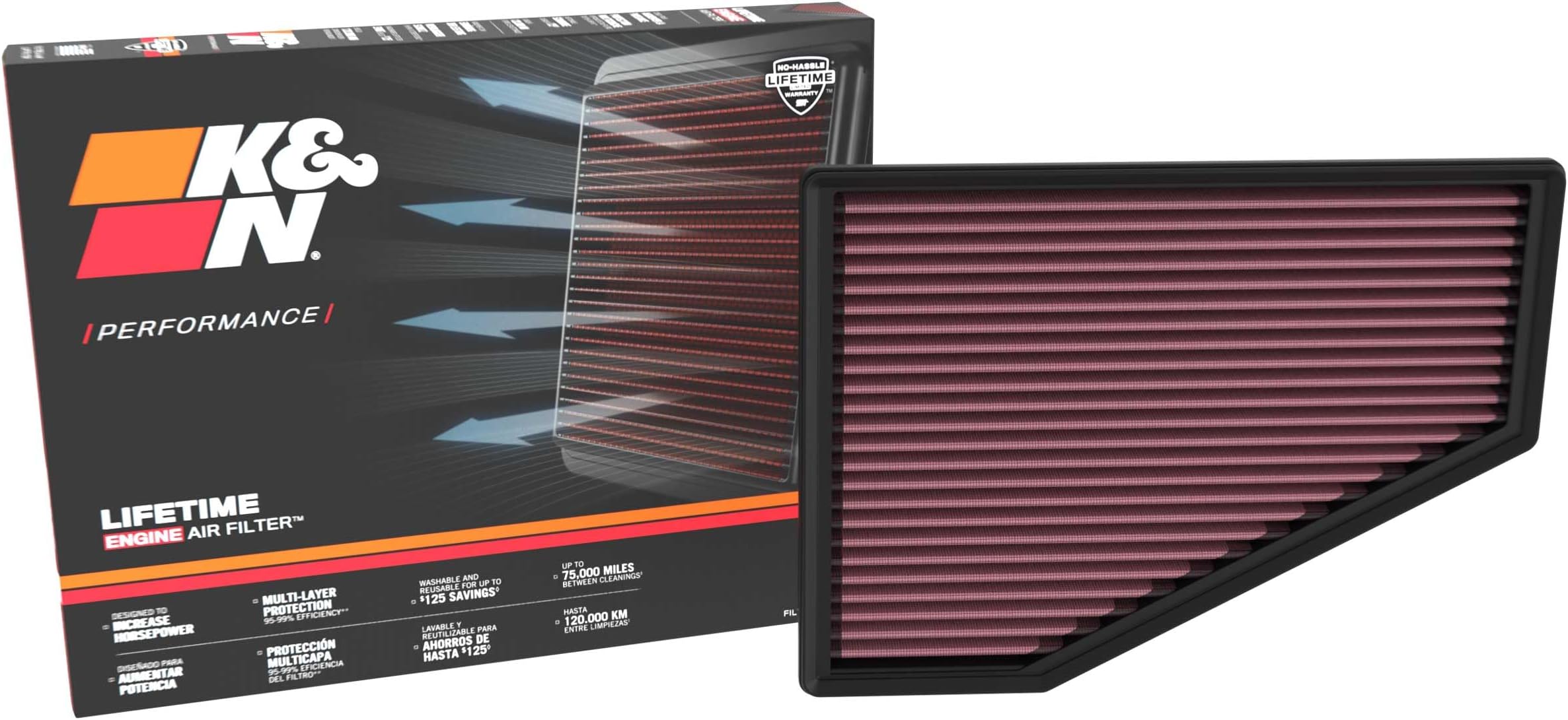 High-Flow Original Lifetime Engine Air Filter: Increase Power: Premium, Washable: Compatible with 2021-2025 JEEP: Grand Cherokee, 33-5123