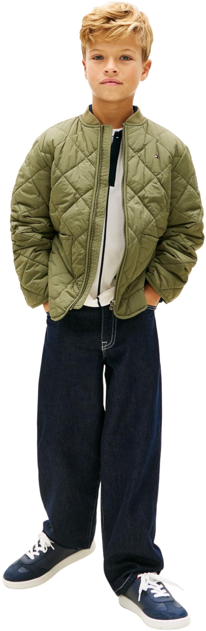 Tommy Hilfiger Pikowana lekka kurtka chłopięca KB0KB10214, zielona (Battle Green), 14 lat