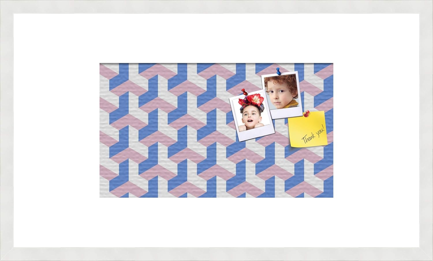 PinPix 18x12 inch Cork Bulletin Board. This Decorative Framed Pin Board Comes with Modeco Hex Grapefruit Design and Satin White Frame. Ideal for Home, Office Decor or School (PinPix-1636)