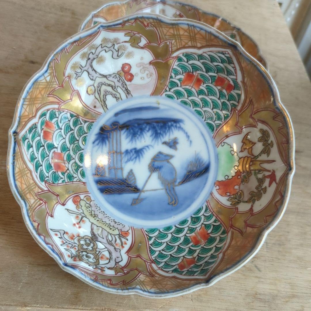 古伊万里 錦手 なます皿 2枚 古伊万里 錦手 花尽くし文様