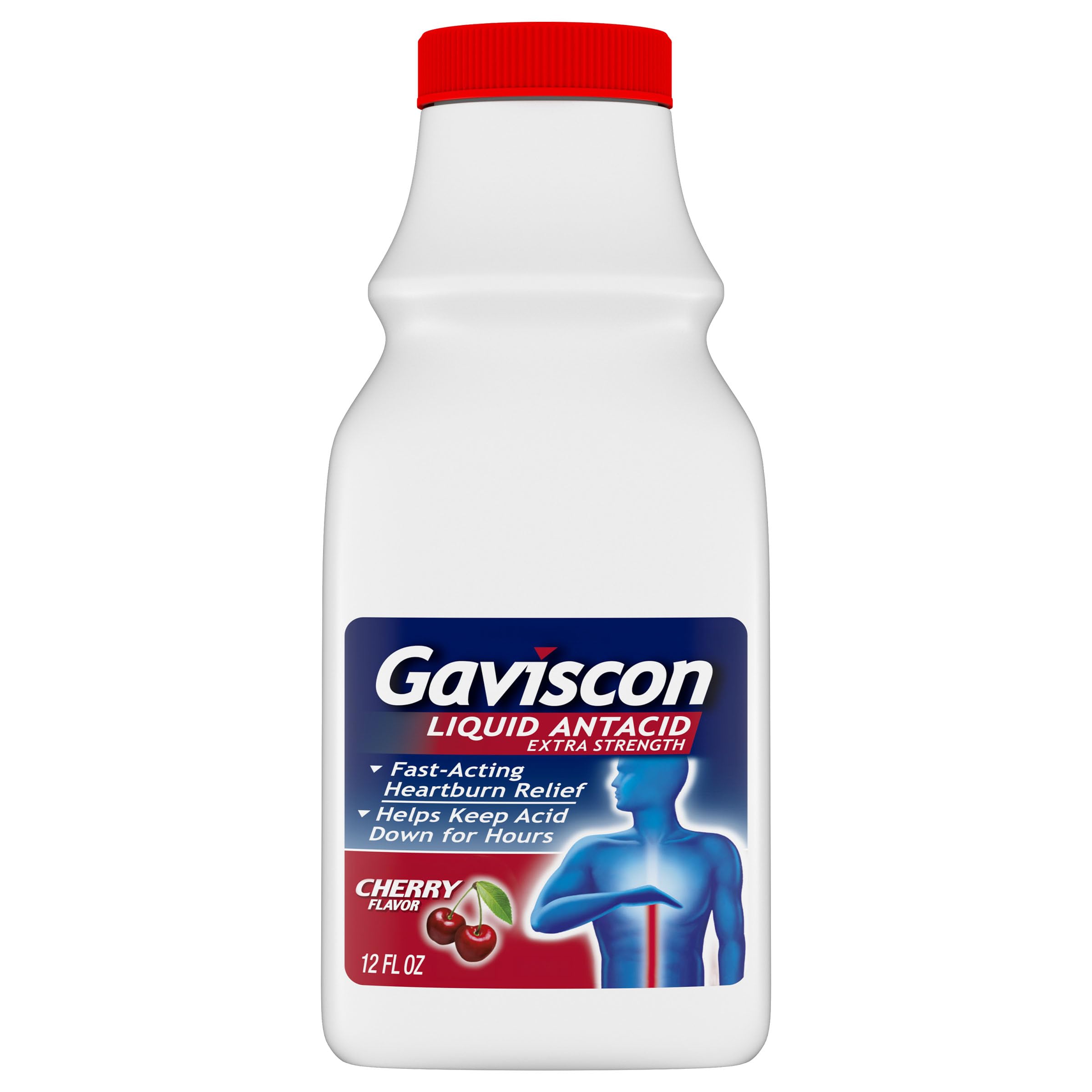 Gaviscon Extra Strength Cherry Liquid Antacid for Fast-Acting Heartburn Relief, 12 ounces