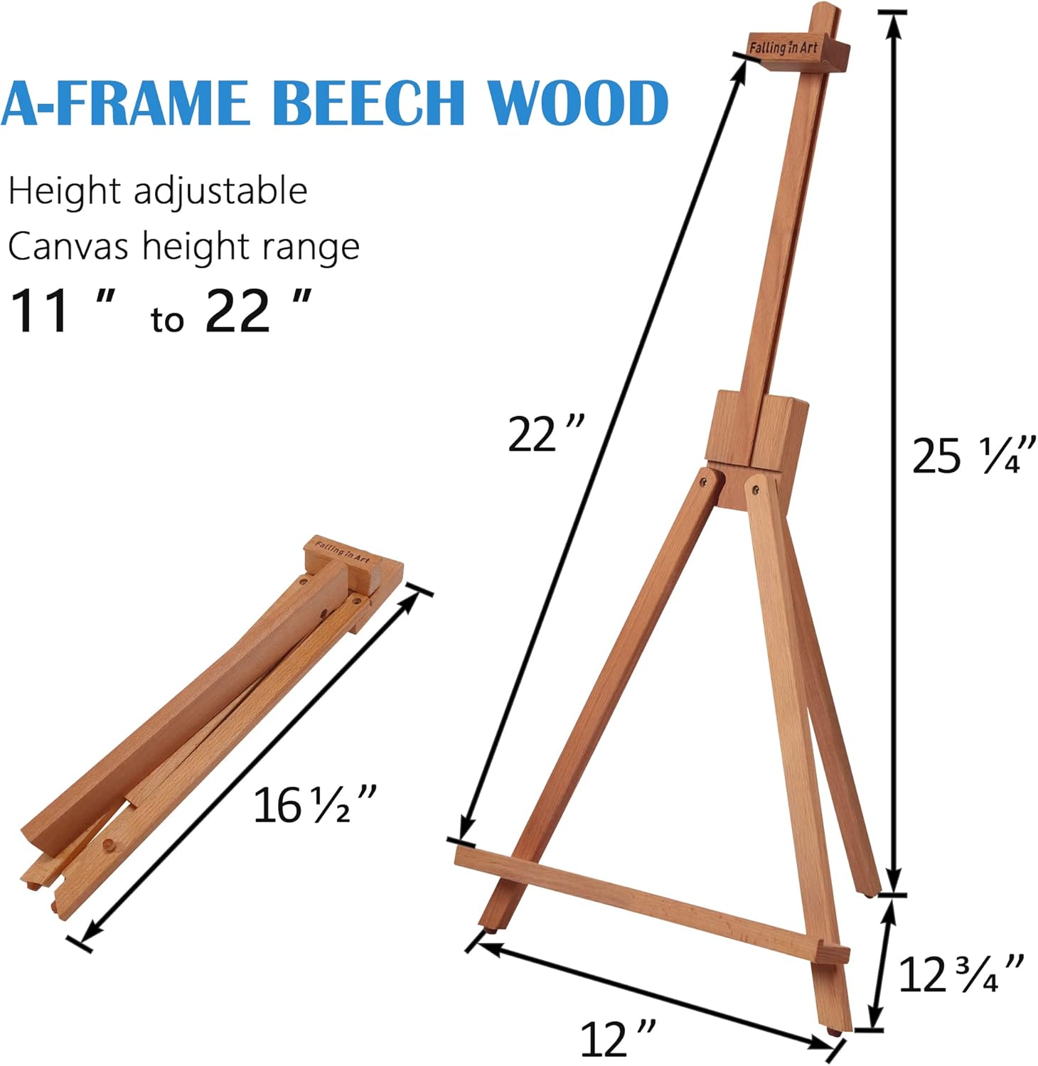 Falling in Art Beechwood 25’’ Tabletop Easel Display Stand Set for Painting- Holding Canvas Up to 22 1/2 Inches High, 2 Pack Artist A-Frame Tripod with Rubber Feet, Portable Photo and Sign Holder