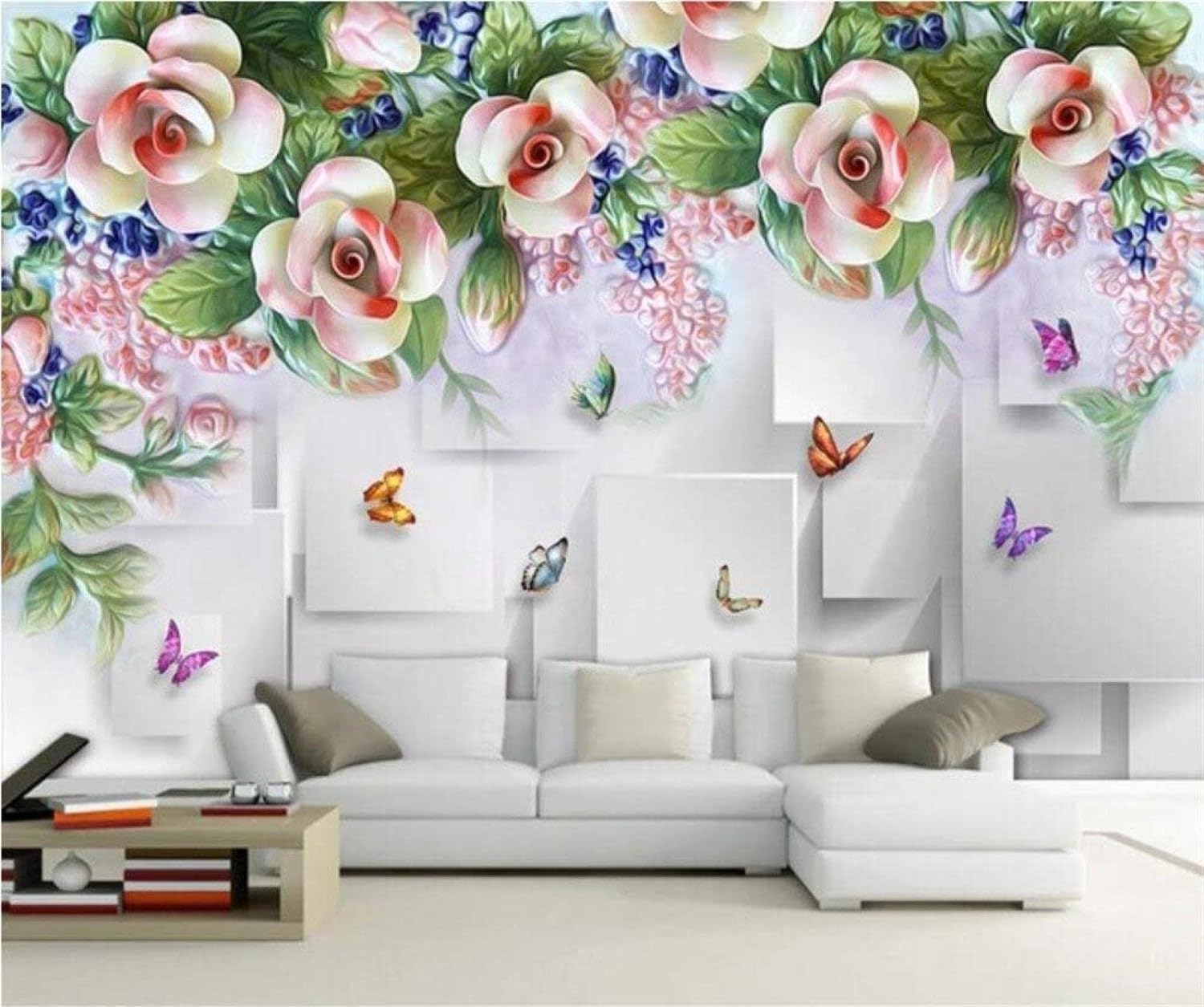 Papier peint floral moderne pour agrandir une pièce sombre avec l'effet 3D