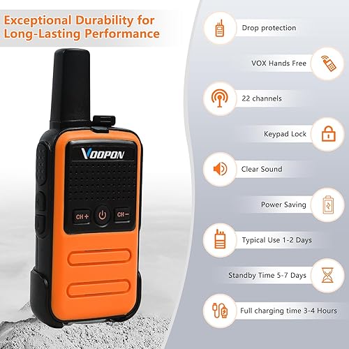 Miniatura 4 de Mini walkie talkies recargables C56TB para adultos, radios bidireccionales, transceptor compacto de largo alcance con cargador USB C para familia,