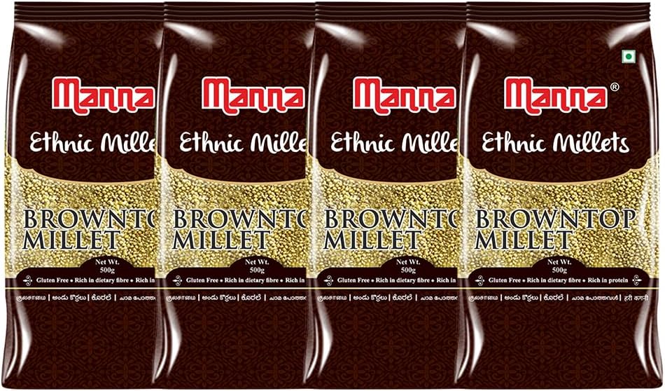 Manna Browntop Millet Natural Grains, 2kg (500g x 4 Packs) - (Chotti Kangni/Andu Korralu/Korale) | Native Low GI Millet Rice | High Protein & 100% more Fibre than Rice