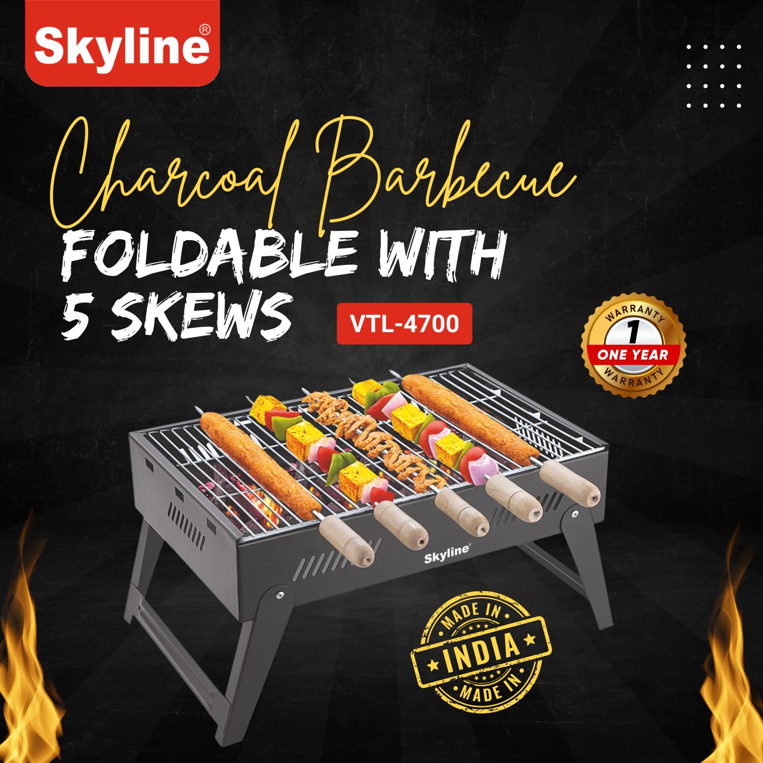 Skyline Charcoal Barbecue with 4 Skews