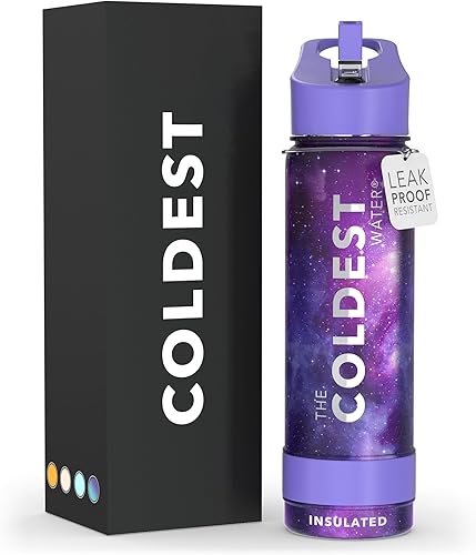 Miniatura 127 de Coldest - Botella de agua deportiva con tapa con popote y asa, a prueba de fugas, de acero inoxidable con aislamiento al vacío de doble pared,