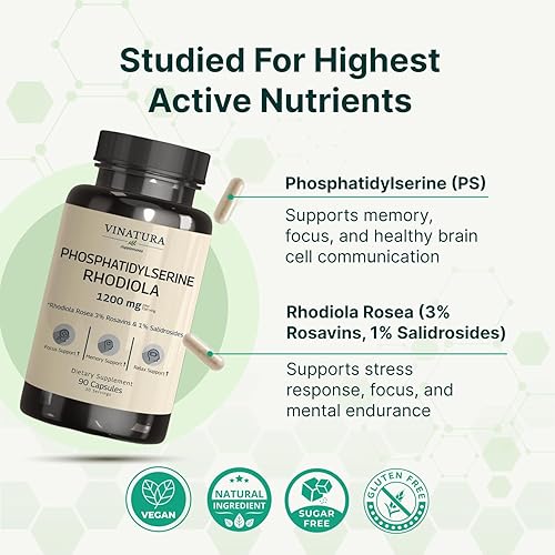 Miniatura 6 de VINATURA FosfatidilSerina 1200mg - con Rhodiola Rosea, 90 Cápsulas 30 porciones