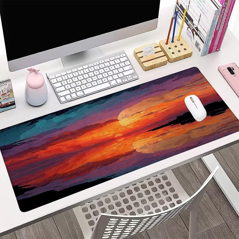 Alfombrilla de Mouse para Juegos, Giallo, XXL, Antideslizante, Impermeable, Diseño de Tramonto, Extendido, Grande, 1200x600x3mm, para PC, Laptop, Ufficio, Famiglia d-596