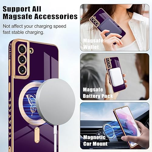 Miniatura 5 de Funda magnética para Samsung Galaxy S21 Plus 5G, bonita funda de lujo con borde chapado de mariposa para mujeres, niñas y hombres, TPU suave, a